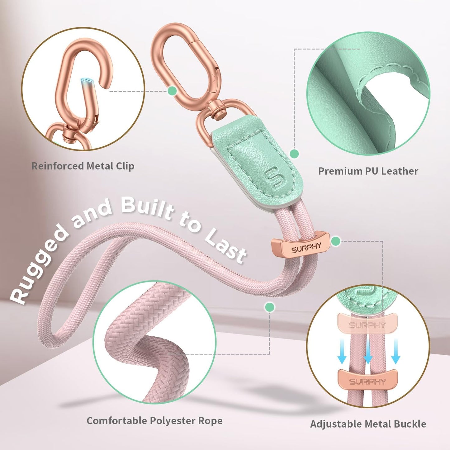 SURPHY Phone Wrist Strap, Keychain Wristlet, Phone Strap Charm with Tether Tab, Cellphone Lanyard Wrist, Key Chain for Women