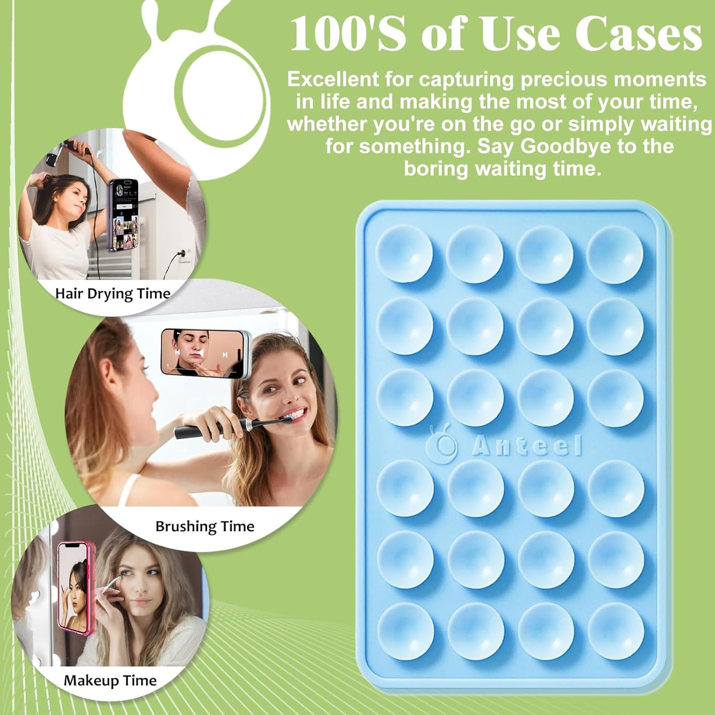 Anteel Medium-Sized Silicone Suction Phone Case Adhesive Mount, Enhanced Suction Power and Upgraded Thickened Sticky Phone Grip, Durable, Hands-Free Sticky Phone Holder, 2.28"x3.46" (LPK&WHT)