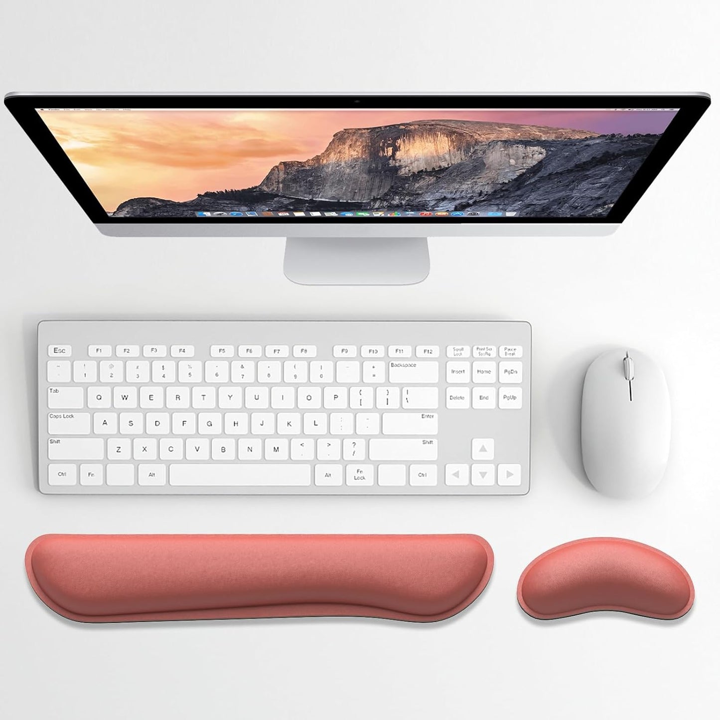 Dapesuom Enlarge Keyboard Wrist Rest, Memory Foam Wrist Cushion for Desk Mats Support, Cute Typing Pain Relief Keyboard Mouse Pad Rests Set with Non-Slip Base for Gaming Laptop Office, Indian Red