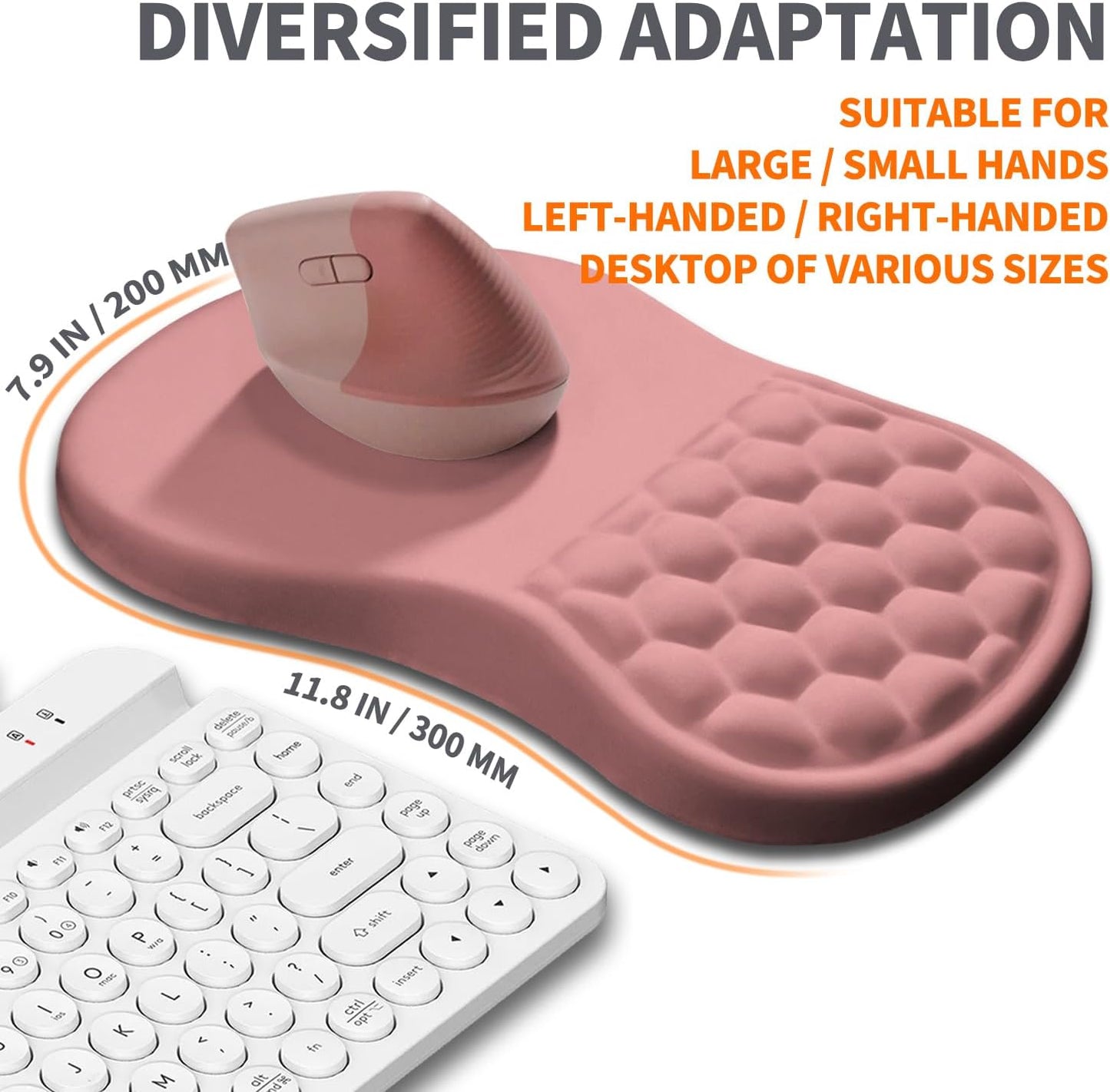 Ergonomic Joint Wrist Support Mouse Pad with Memory Foam Cushion Massage Bump, Carpal Tunnel Pain Relief Mousepad Slope Design for Wrist Rest, 11.8x7.9 in, Pink