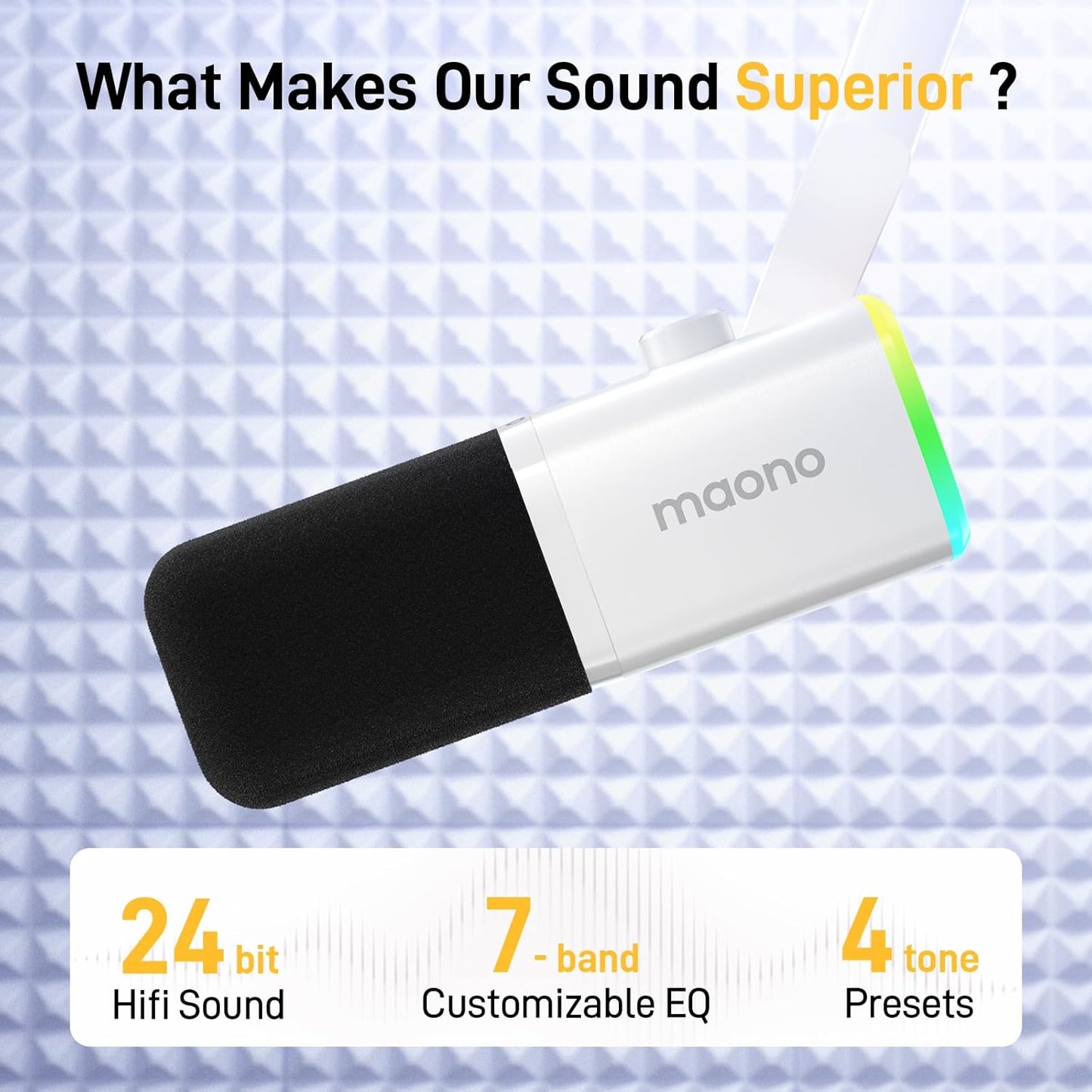 MAONO XLR/USB Gaming Microphone Kit: Dynamic PC Mic for Streaming Podcasting, Software Support, Mute Button, Gain Control, RGB Computer Mic with Boom Arm Stand, for Recording, PS4/PS5, PD100XS White