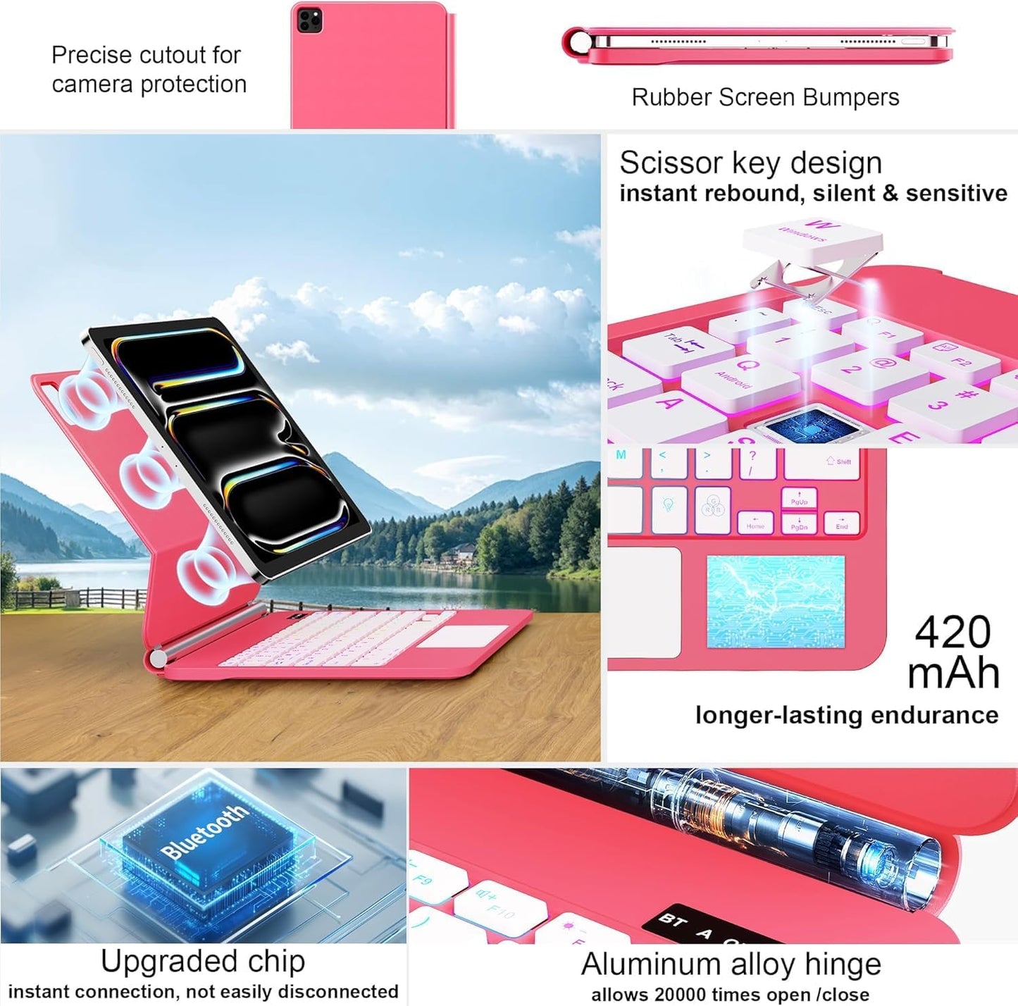 for iPad Pro 13 Inch Case with Keyboard (M4, 2024)，Magic-Style Magnetic – 7 Colors Backlight -Floating Cantilever Stand - Multi-Touch Trackpad Keyboard Case for iPad Pro 13 (Rose Red)