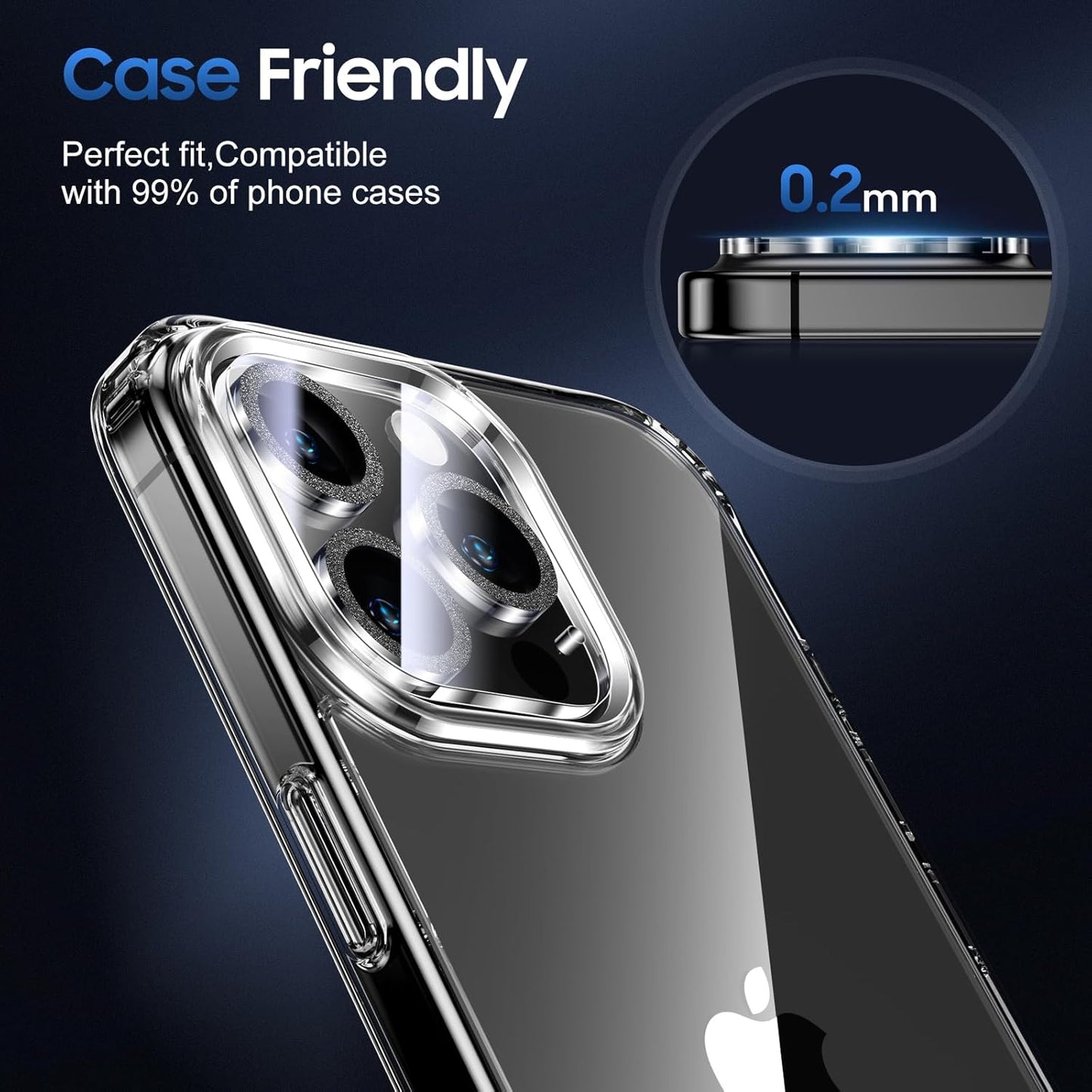 UniqueMe for 3 Pack iPhone 15 Pro/iPhone 15 Pro Max Camera Lens Protector, [Drop Protection] [Case Friendly] 9H Tempered Glass Camera Cover Screen [Update New Version] - Glitter Black