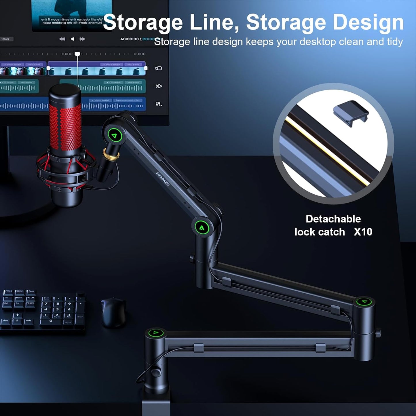 Microphone Arm,Aokeo AK-58i Desk Low Profile Mic Boom Arm Stand,Suitable For Blue Yeti,Snowball iCE,HyperX QuadCast,SoloCast,Elgato Wave,Etc