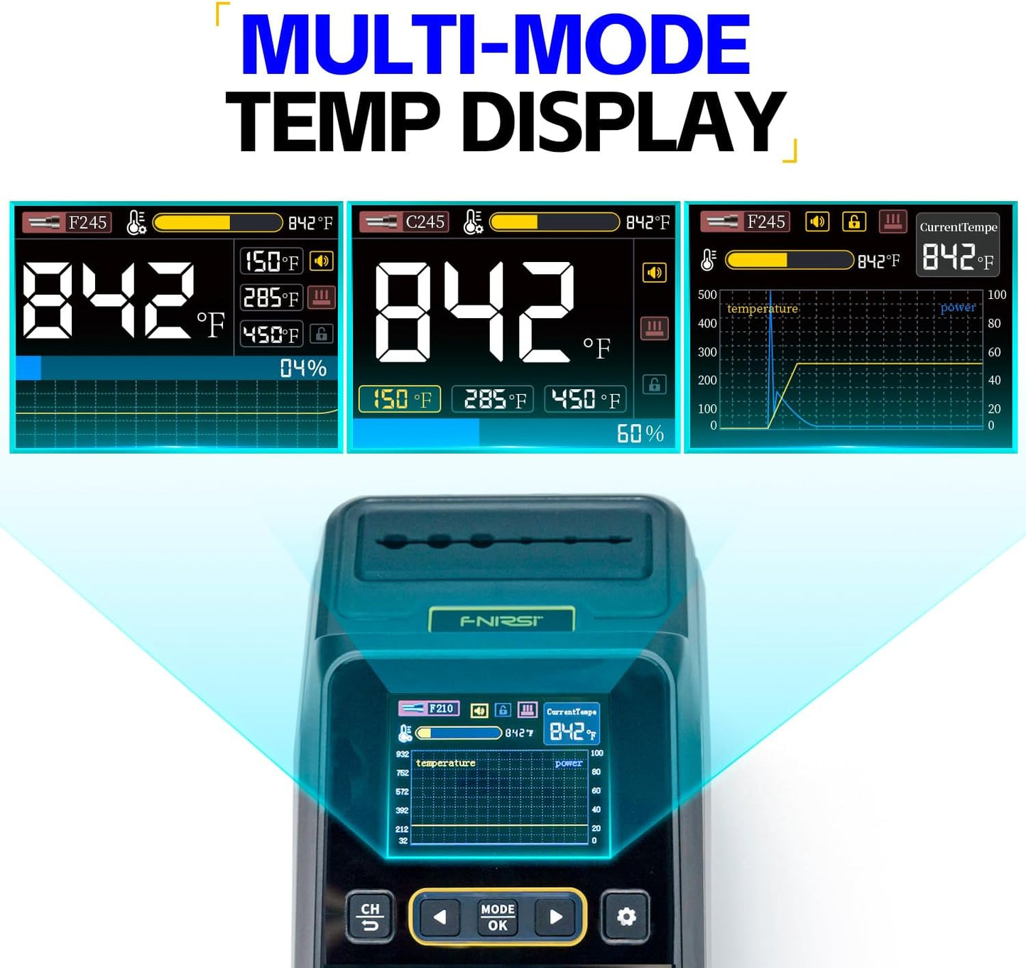 FNIRSI DWS-200 200W Precision Digital Soldering Station Kit, with 3 F210 & 6 F245 Soldering Iron Tips and 2 Helping Hands, Temp Value & Curve Mode, 3 Temperature Storage, Full-Color Display