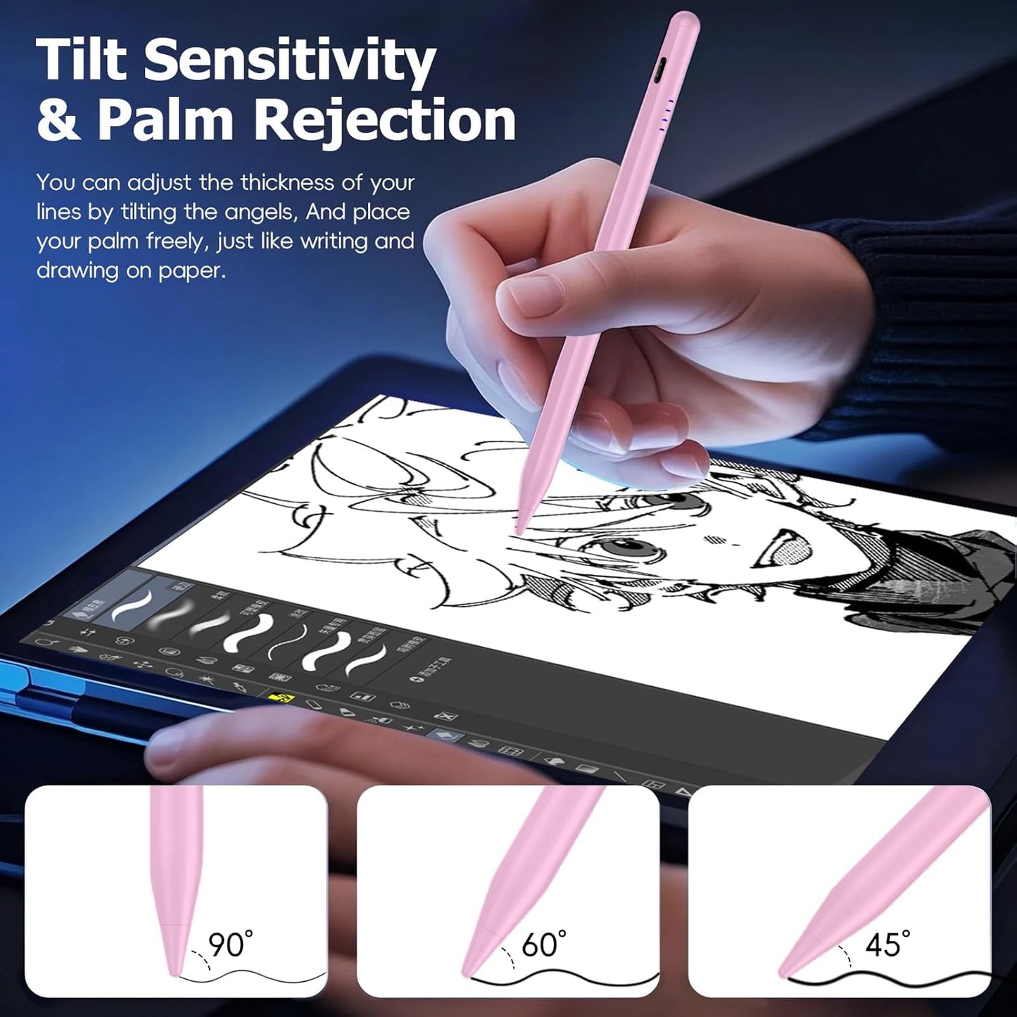 Stylus Pen for iPad (2018-2025),20 Mins Fast Charge for Pad Pencil with Tilt Sensitivity & Palm Rejection,Compatible with iPad 6/7/8/9/10/A16, Air3/4/5/M2/M3, Mini5/6, Pro 11"/12.9"/M4,Pink