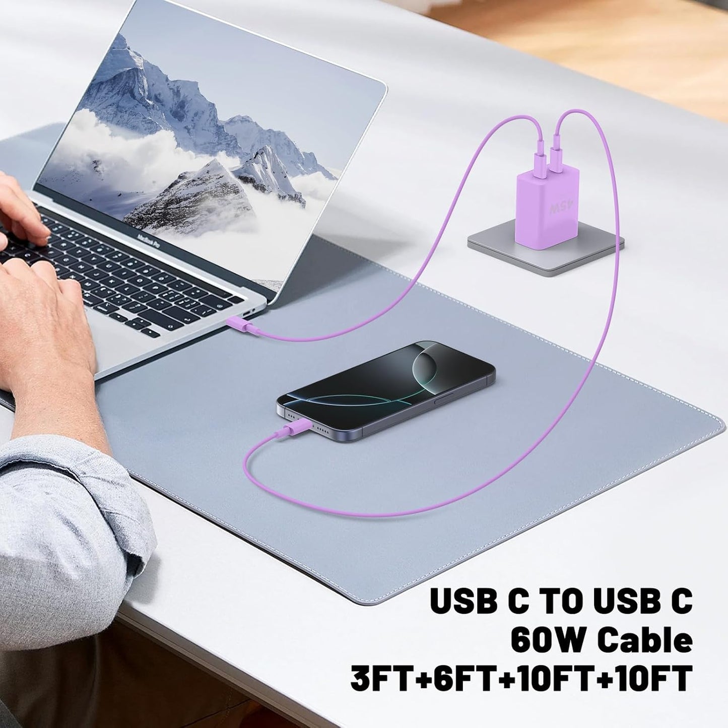 iPhone 16 15 Pro Max Charger Fast Charging,45W Dual Port USB C Fast Charger Block [2-Pack] & Extra Long 60W 3/6/10/10FT USB C Cable - PD Quick Adapter 3.0 for iPhone 16 15/16 15Pro/16 15 Plus.