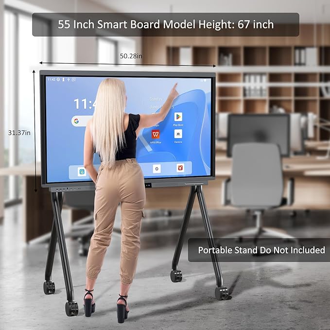 Shiarffe R9 Smart Board 55 Inch 4K Interactive Whiteboard Google EDLA-Certified All-in-One Touchscreen Digital Display Built-in 60W Speaker for Classrom Hybrid Work
