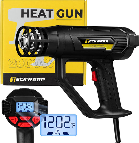 TECKWRAP Heat Gun 2000W with LCD Display, Adjustable Hot Air Gun for Vinyl Wrap, Shrink Wrap, Paint Removal & DIY Crafts (122–1202°F)