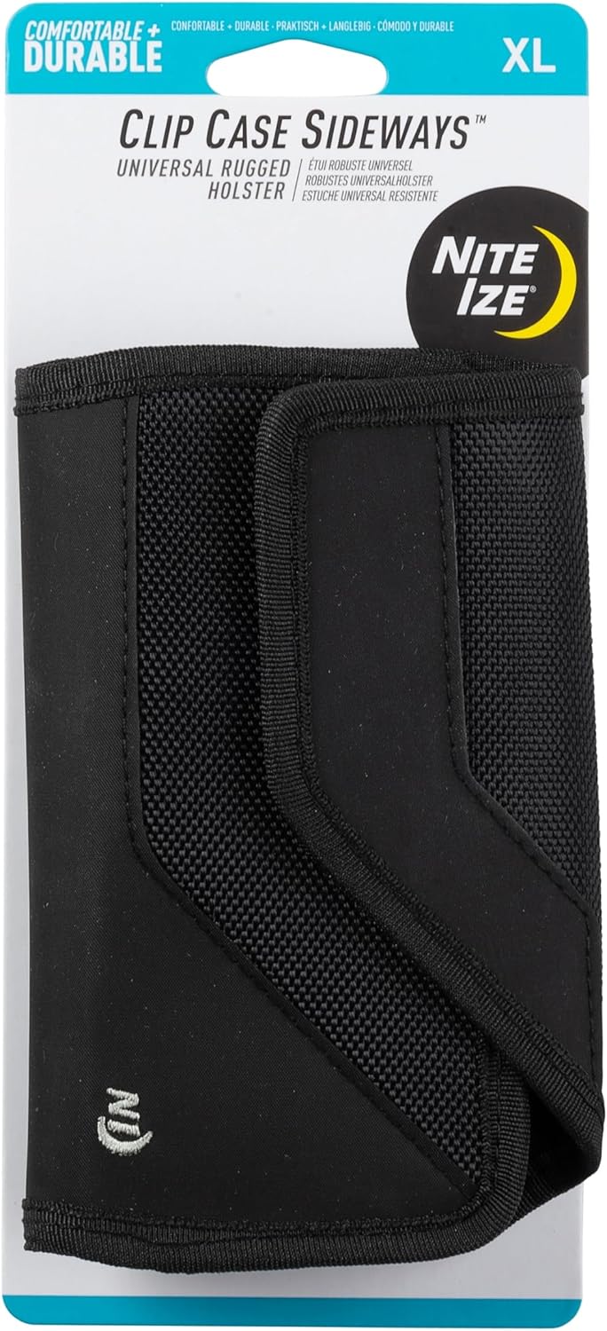 Nite Ize Clip Case Sideways Universal Rugged Holster - Protective Holster for Men's & Women's Belts - Phone Utility Belt Pouch - Phone Accessories - X-Large, Black