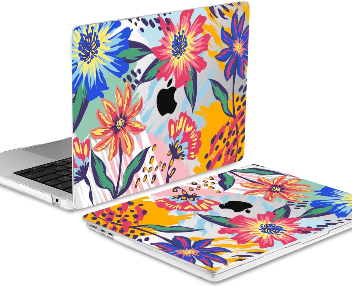 MEEgoodo Case for MacBook Air M4/M3/M2 13.6 inch 2025 2024 2022, Fit Model A3240 A3113 A2681, Compatible with MacBook Air 13 inch, Laptop Hard Shell Case with Keyboard Cover, Art Painted Flowers