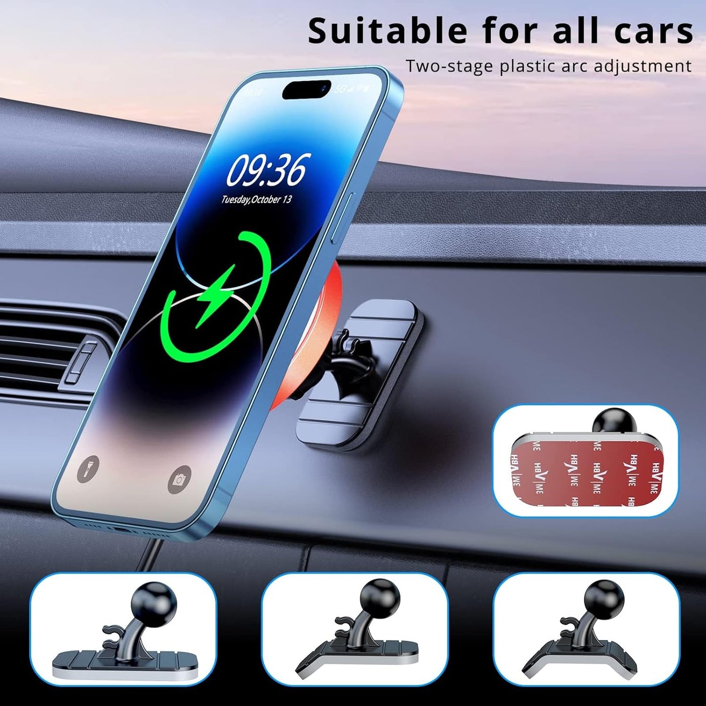 OHLPRO for iPhone 16 Magsafe Car Mount, Dashboard Magsafe Car Phone Holder Charger for 15 14 13 12 Pro/Pro Max/Plus/Mini,15W Fast Charging Vent Mount, Super Fashion & Hands Free, Red