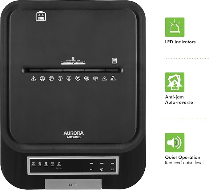 Aurora Commercial Grade 220-Sheet Auto Feed High Security Micro-Cut Paper Shredder/ 60 Minutes/Security Level P-5