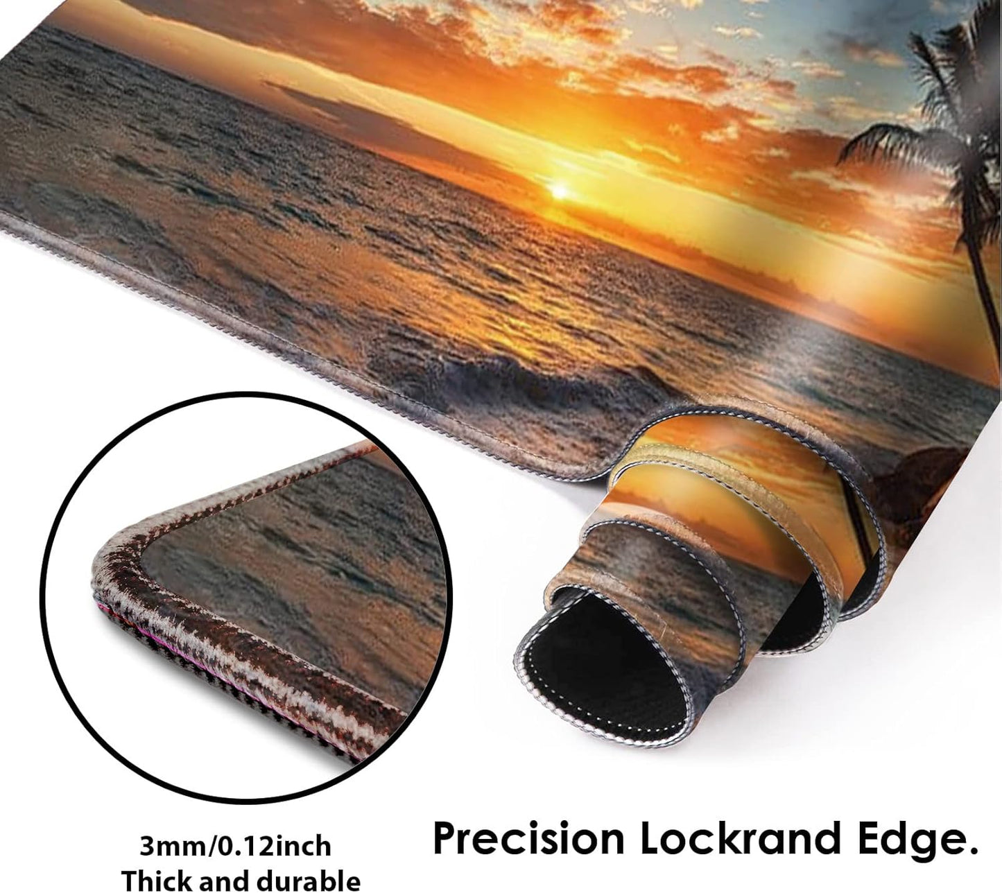 Galdas Gaming Mouse Pad XXL XL Large Mouse Pad Mat Long Extended Mousepad Desk Pad Non-Slip Rubber Mice Pads Stitched Edges Thin Pad (31.5x11.8x0.12 Inch)-Sunset Beach