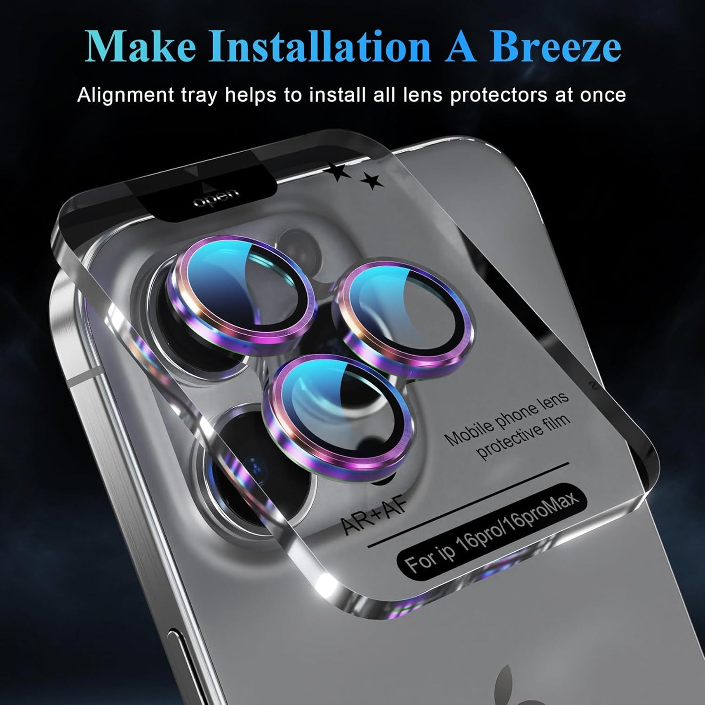 YWXTW Camera Lens Protector for iPhone 16 Pro/iPhone 16 Pro Max, [1 Step Installation Tray] Tempered Glass Screen Protector Metal Individual Camera Cover Accessories Case Friendly (Multi-Coloured)