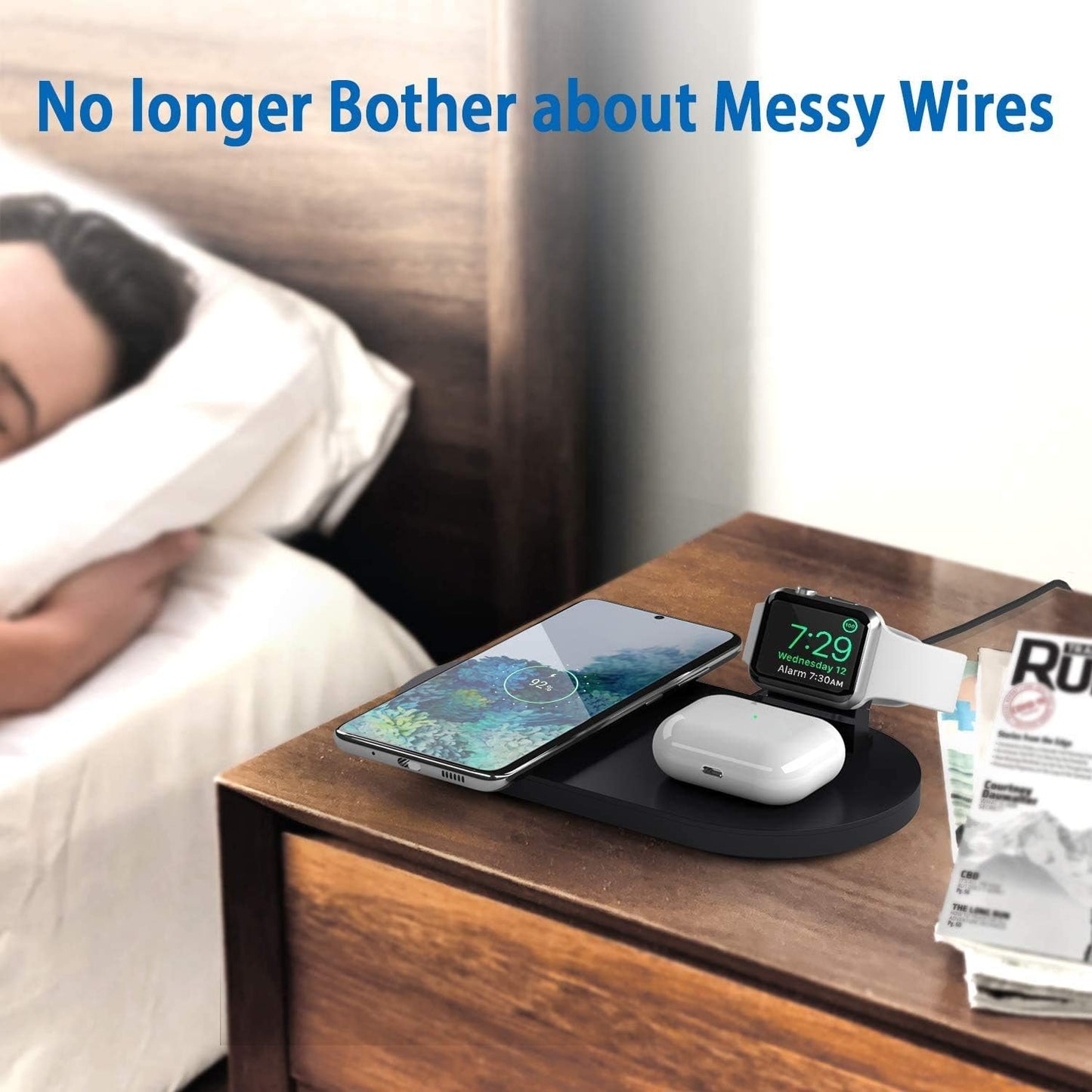 Seacosmo Wireless Charger, 3 in 1 Qi-Certified Fast Charging Station Dock for iPhone/for Samsung, for Airpods 2 3, Nightstand Docking Station for iWatch Series (Exclusive of for iWatch Cable), Black