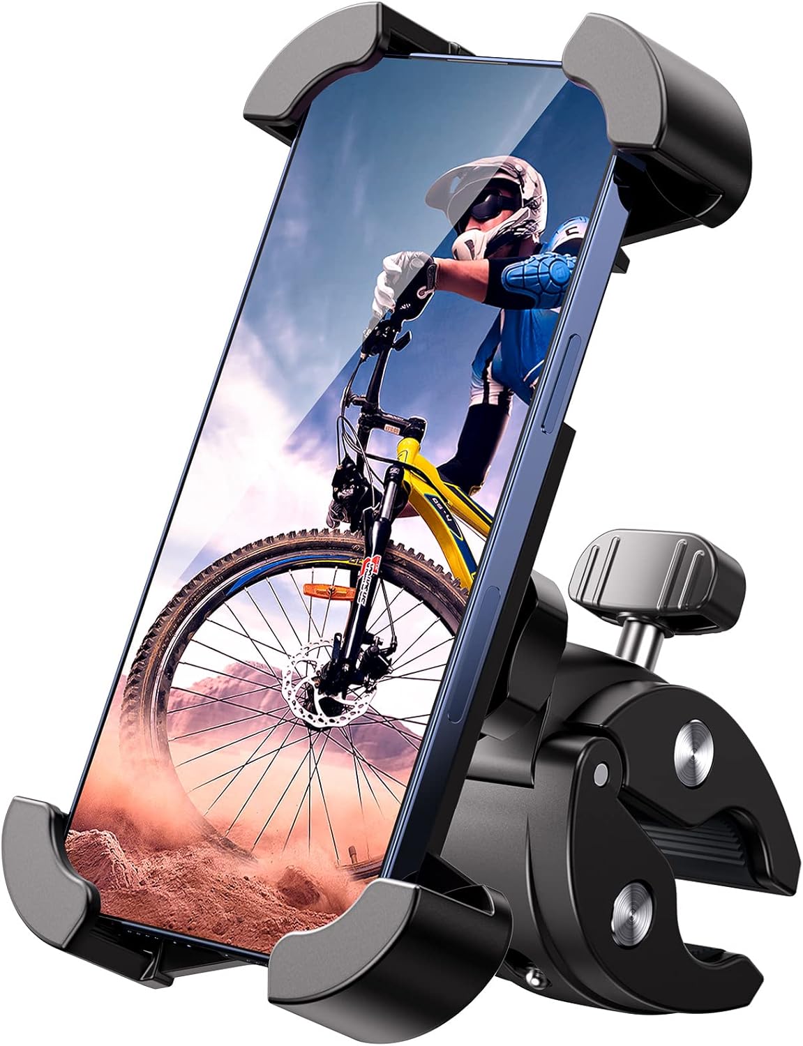 Universal Bike Phone Mount,Motorcycle Phone Holder-Sturdy and Secure,One-Hand Operation,360°Rotation,Security Lock,Compatible for All iPhone Series and Other 4.7"- 6.8" Cellphone.