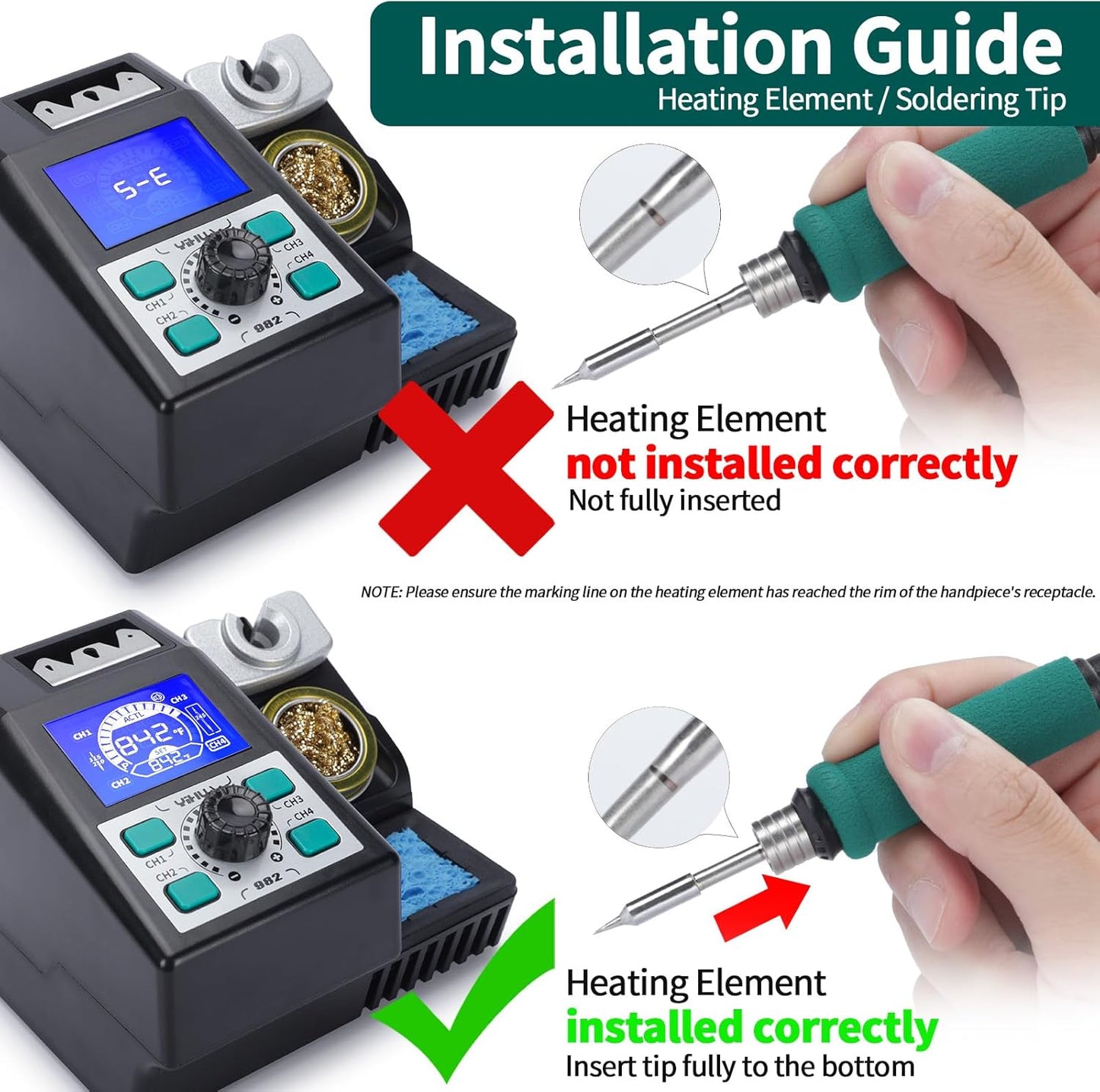 YIHUA 982 Precision Soldering Iron Station Kit with LCD Display, 3 Soldering Tips C245 Cartridge Compatible, Solder Dispenser and 4 Memory Channels, Auto Shutdown, Rapid Heating for Micro Soldering