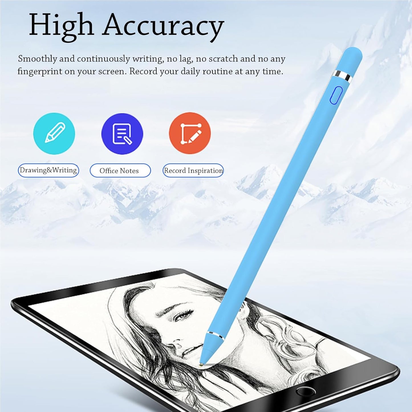 DOGAIN Active Stylus Pen for Touchscreen, iPad Pencil 1.5mm Fine Point Pen, Digital Pens Rechargeable for Tablet, Stylus Pens Compatible with iPad Air/Mini/Pro/Android/iPhone and Most Device - Blue