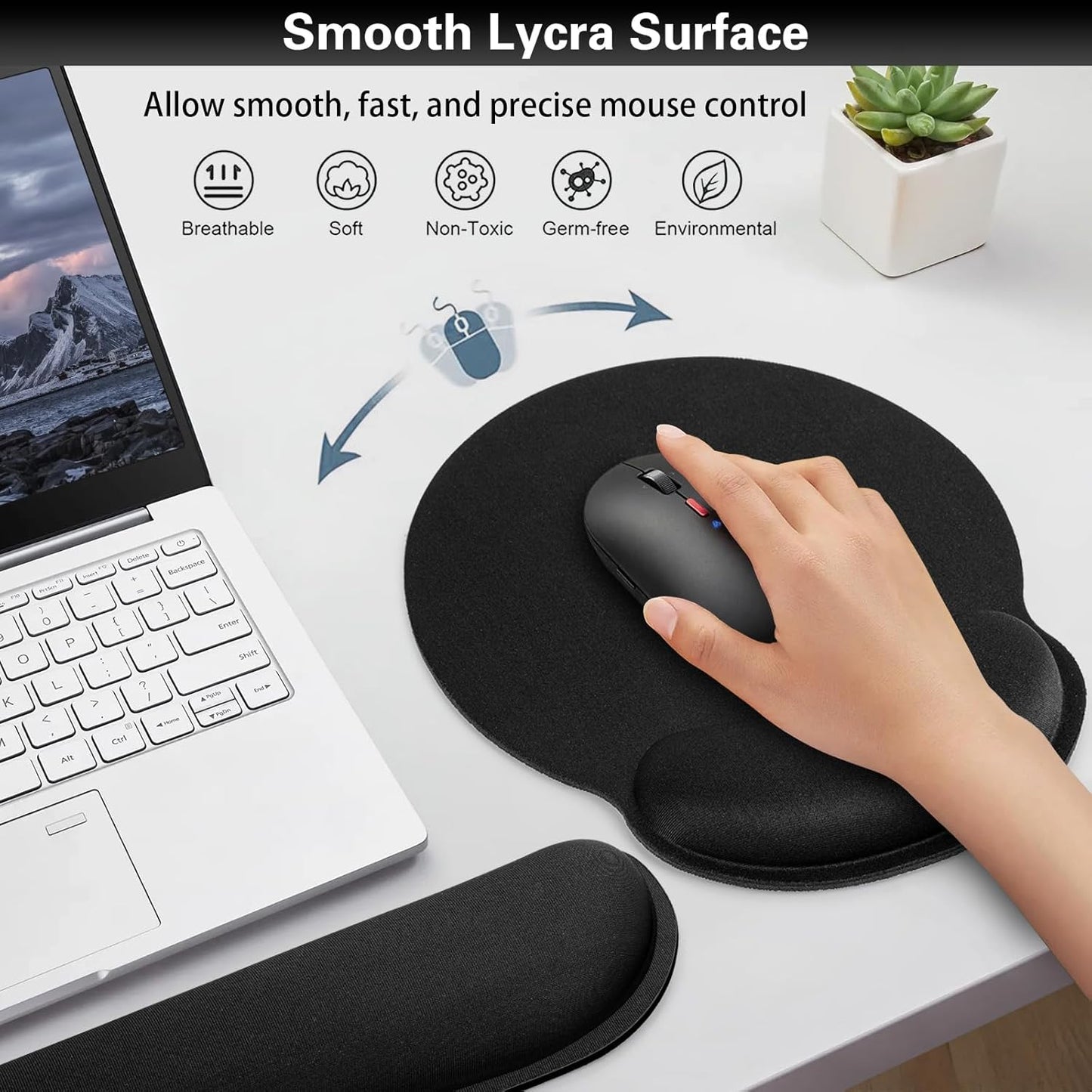 Ergonomic Keyboard Wrist Rest, Mouse Pad with Wrist Rest Black, Funny Gaming Mousepad with Wrist Support, Memory Foam Wrist Rest Set for Computer Keyboard, Office Desk Accessories