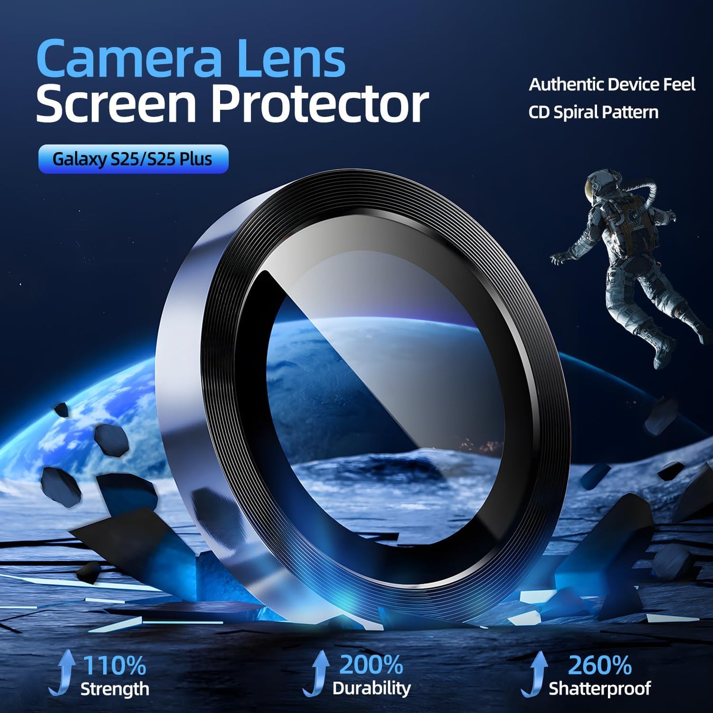 X-it Camera Lens Protector for Samsung S25, 9H Tempered Glass, Independent Metal Aluminum Edge Original Protection Design, Suitable for Phone Case, Anti-scratch, Anti-reflective,Navy