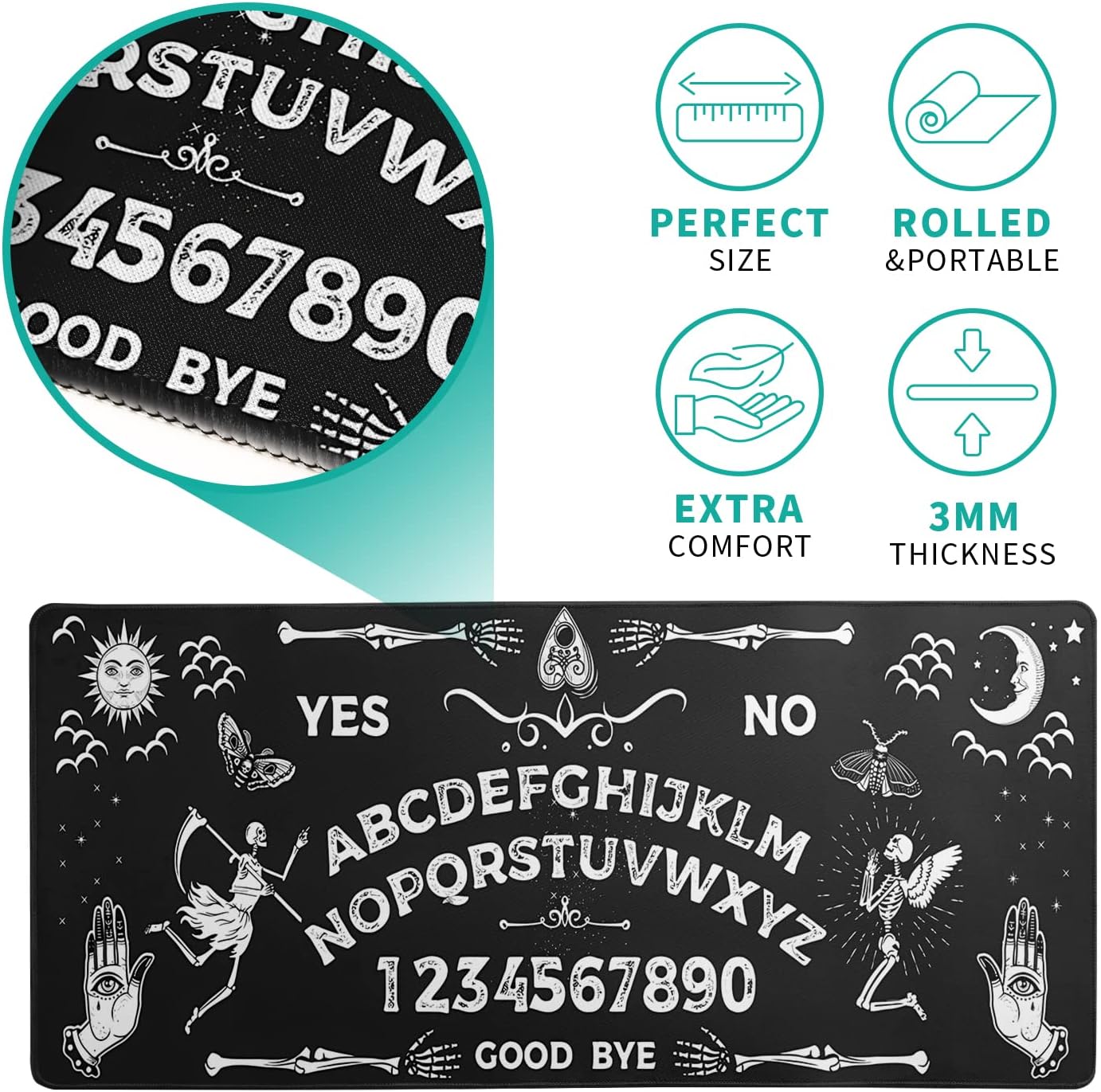 Mysterious Spirit Goth Gaming Mouse Pad 31.5x11.8 Inch Large Desk Mat Black Extended Pads Big Mousepad Non-Slip Rubber Base Keyboard Mat with Stitched Edges for Gaming Laptop Computer PC Desktop