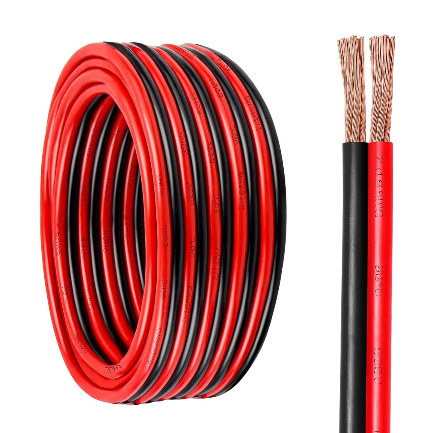 16 Gauge Wire 2 Conductors Copper Wire, 16 AWG Battery Cable Oxygen Free Copper Wire for Solar Panel, Automotive, Trailer, RV and Speaker (16 Gauge 50FT)