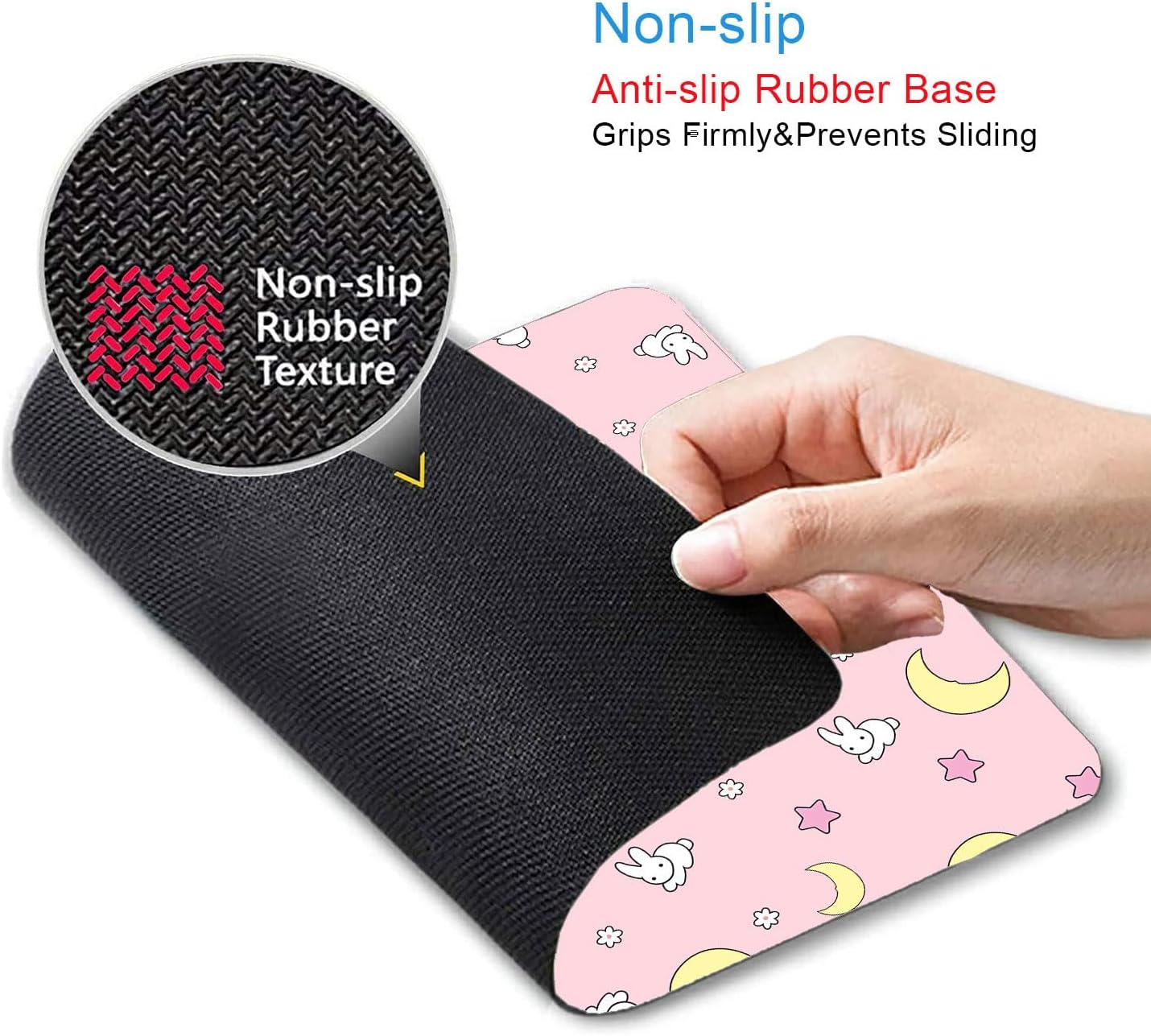 IMAYONDIA Pink Kawaii Mouse Pad, Cute Moon Bunny Small Mouse Mat，Aesthetic Anime Mousepad for Women Kids Office Home School, Computer PC Laptop Mice Pad, 9.5 x 7.9 Inch