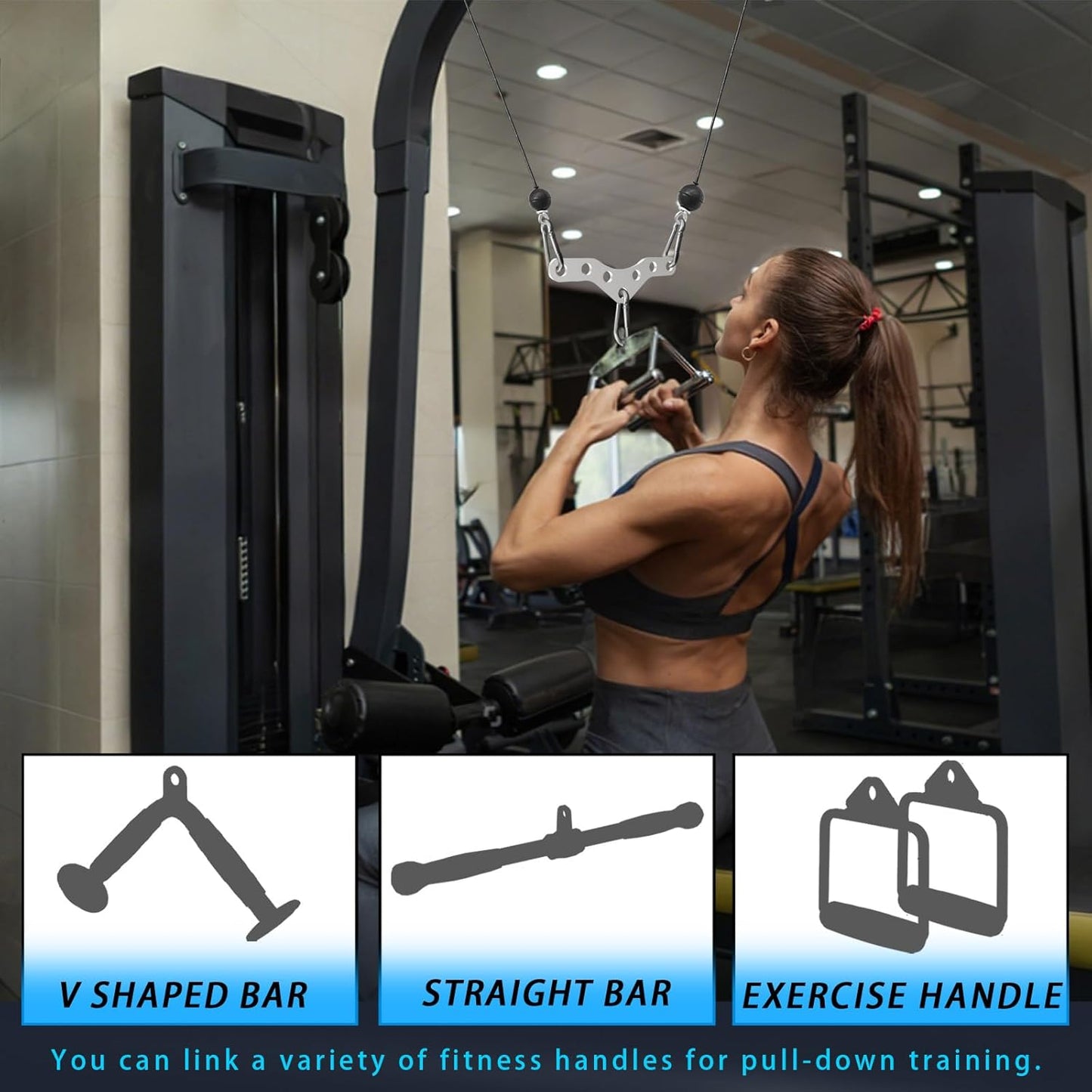 Double to Single Adaptor Plate for Cable Pulley Machines Durable Solid Stainless Steel with 3 Carabiners Suitable for Dual Cable Machines LAT Pulldown, Shoulder & Biceps Exercises