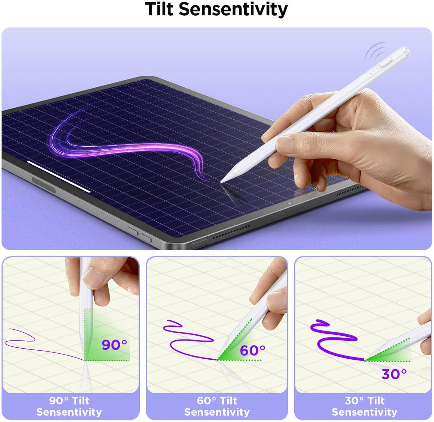 Stylus Pen for iPad 2018-2025, 15Mins Fast Charge for Apple Pencil, Palm Rejection, Compatible with iPad 10/9/8/7/6, iPad Pro 12.9"/11"/13" M4, iPad mini 6/5, iPad Air 5/4/3/11"-13" M2
