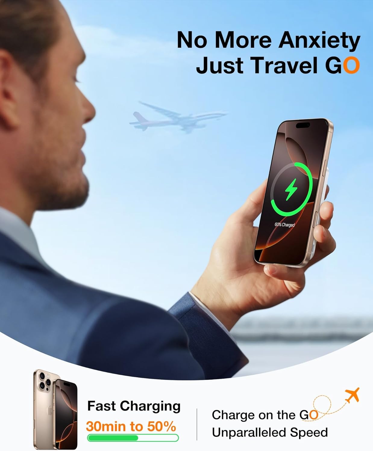 TORRAS 0.45" Slim Magnetic Portable Charger Power Bank for iPhone 5000 mAh 22.5W PD Fast Charging Wireless Battery Pack O Stand Compatible with Magsafe, i Phone 16 Pro Max, Pro,15,14,13,12, White