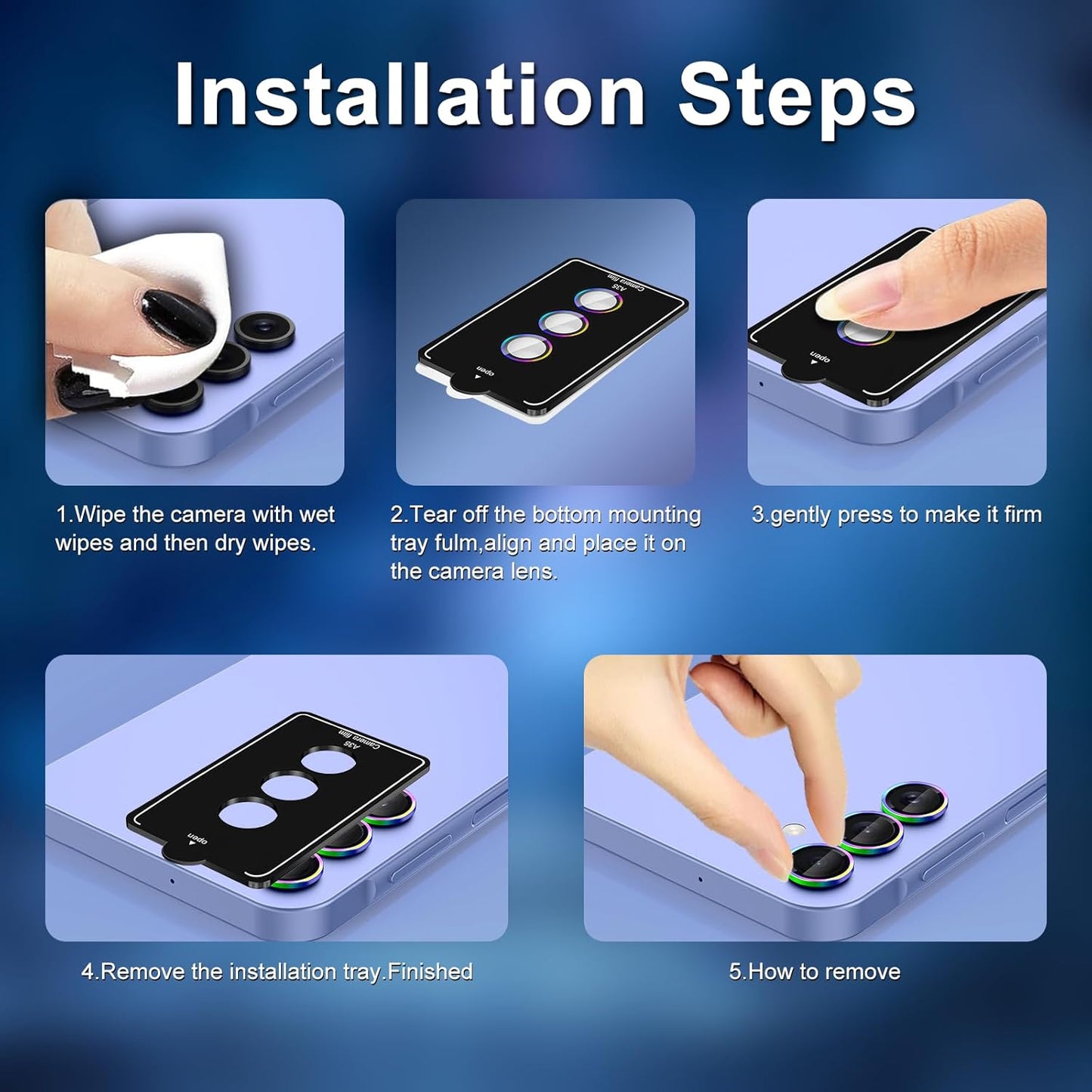 for Samsung Galaxy A35 5G Camera Lens Protector, Individual Metal Ring Tempered Glass Lens Cover, [Strong Adsorption] Scratch Resistant Ultra-Thin HD Clear Lens Cover, 1 Set-Purple