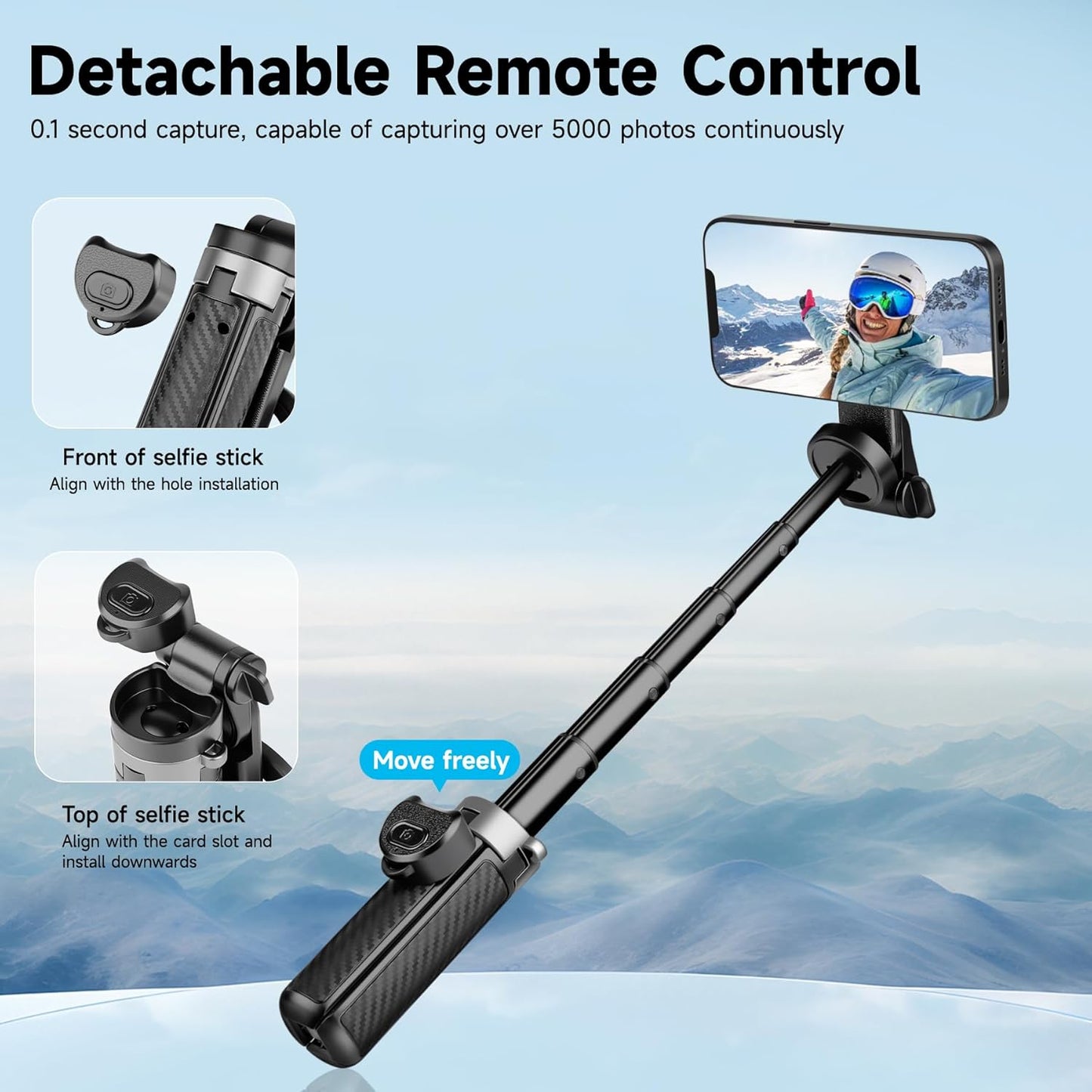 Magnetic Tripod for Phone with Remote Control, 3-in-1 Selfie Stick Handle Grip 360°Rotation Extendable Stand for iPhone Android Phones