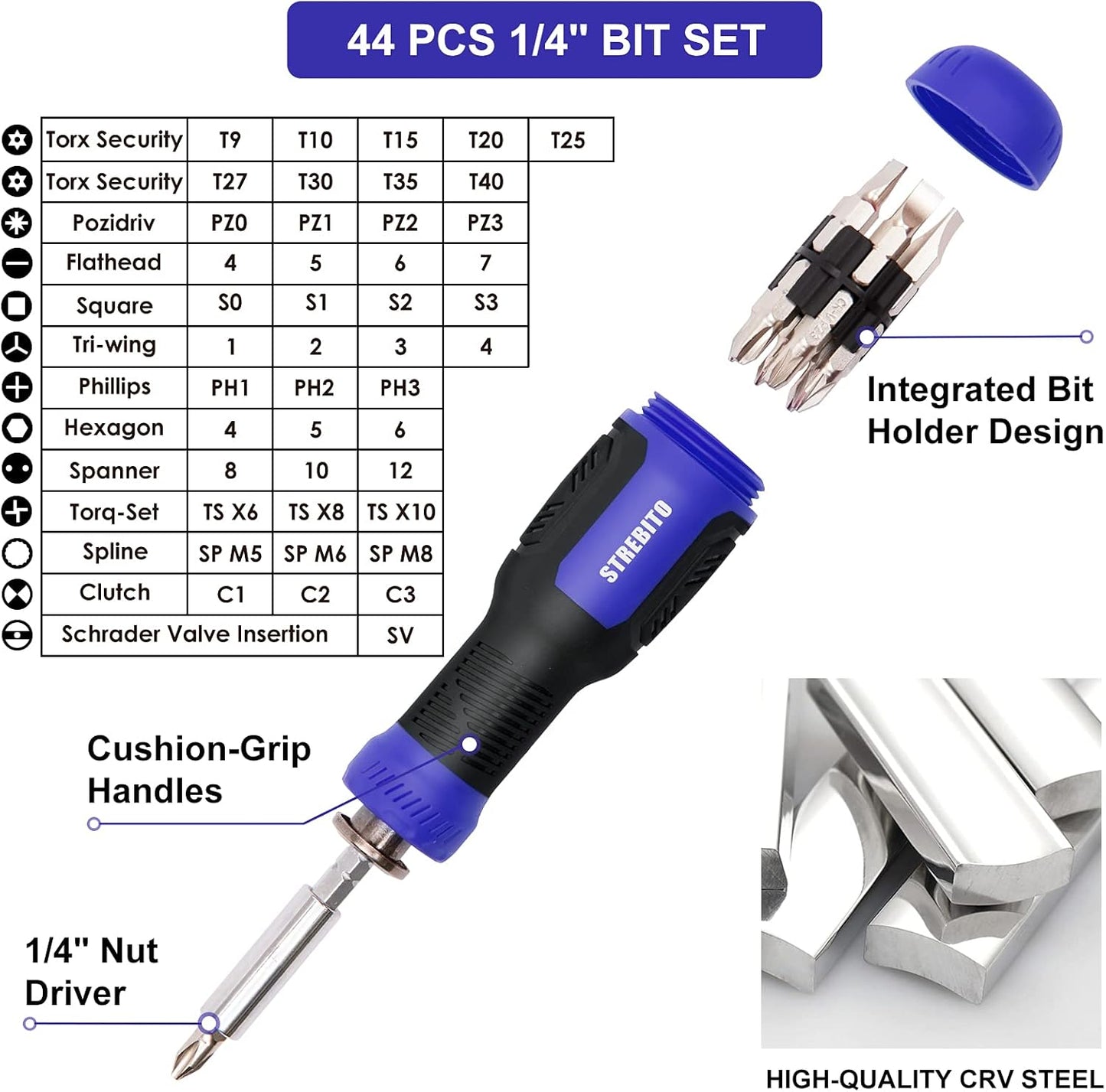 STREBITO Precision Screwdriver Set 191-Piece Multi-Bit Screwdriver 1/4 Inch Nut Driver Home Improvement Tool Electronic Repair Kit for Computer, iPhone, Laptop, PC, Cell Phone, PS4, Xbox, Nintendo
