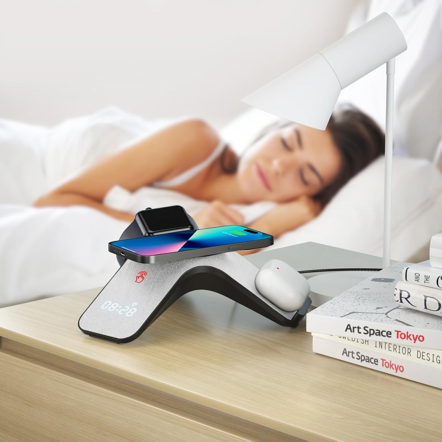 YLF Fast Wireless Charger Station 5 in 1 with Adapter - Wireless Phone Charger Stand with LED and Bluetooth Clock for Samsung Galaxy S23 Ultra/S23/S22/S21(Grey)