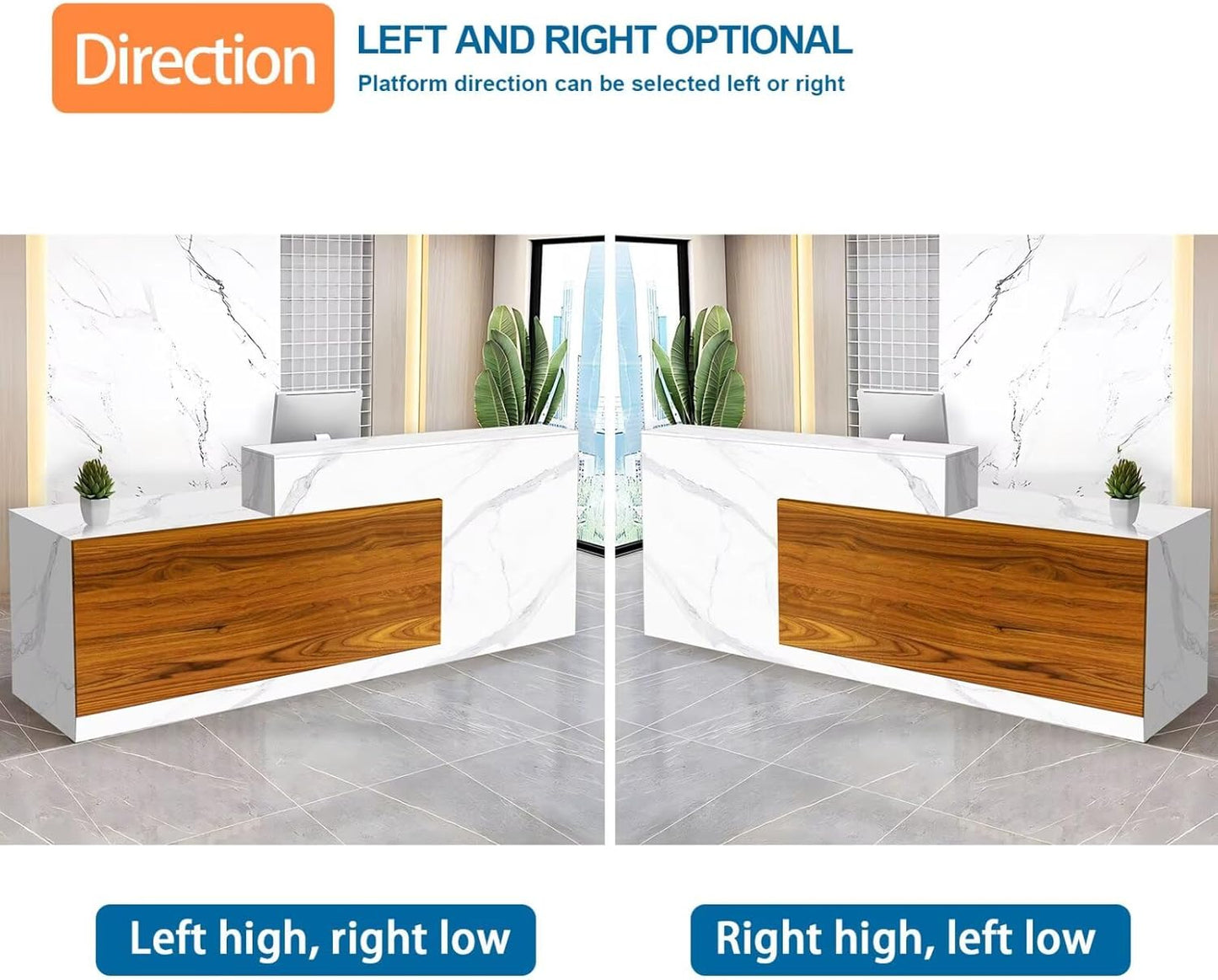 Reception Desk with Counter Modern Checkout Counter with Lockable Drawer Keyboard Tray Receptionist Desk for Office Salon Reception Table J Left 55inch/140cm