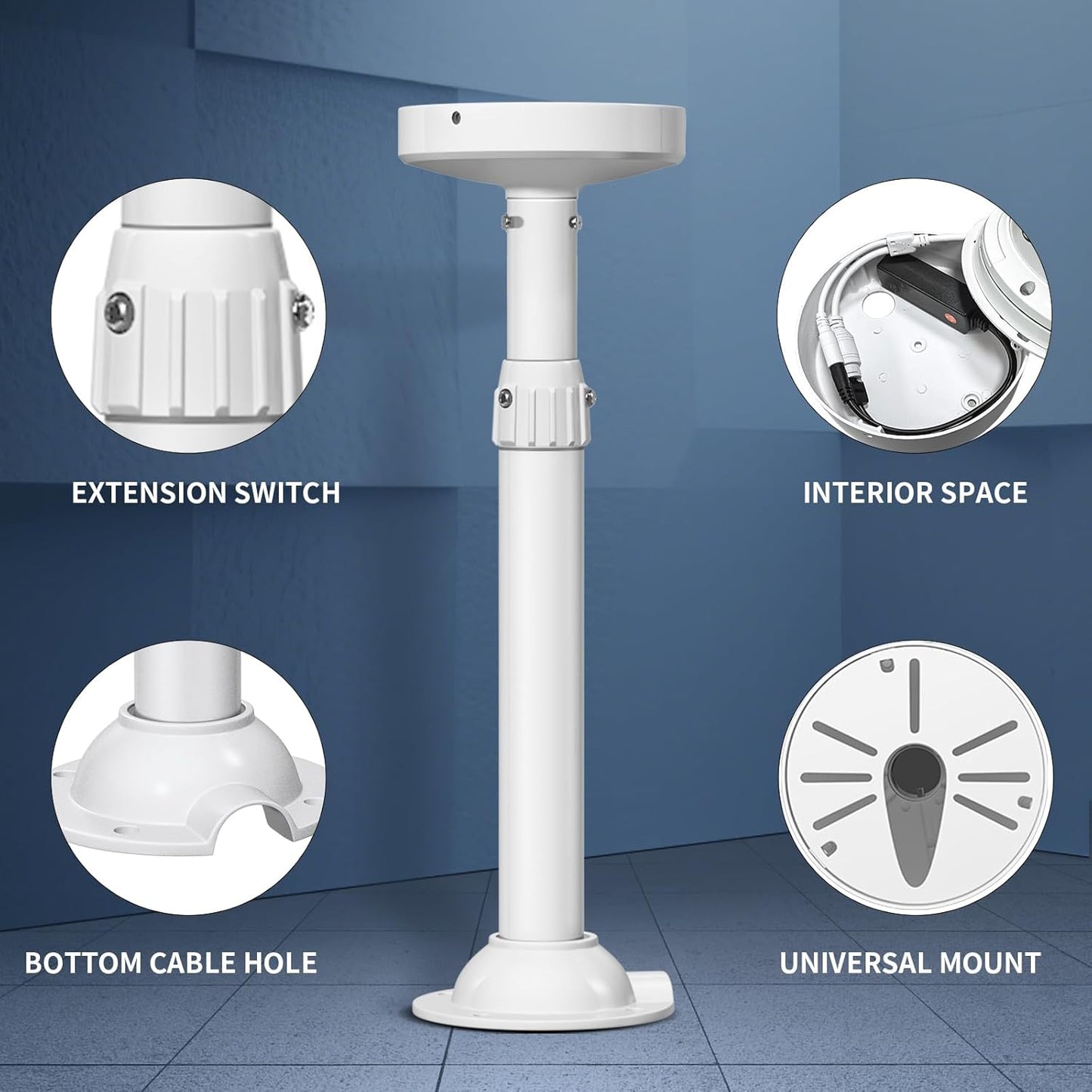 ZT-NET Extendable Pole Mount for Security Surveillance Cameras, Ceiling/Wall Mounting Bracket for Bullet Camera,Solid Metal (11.8-23.6 inch)