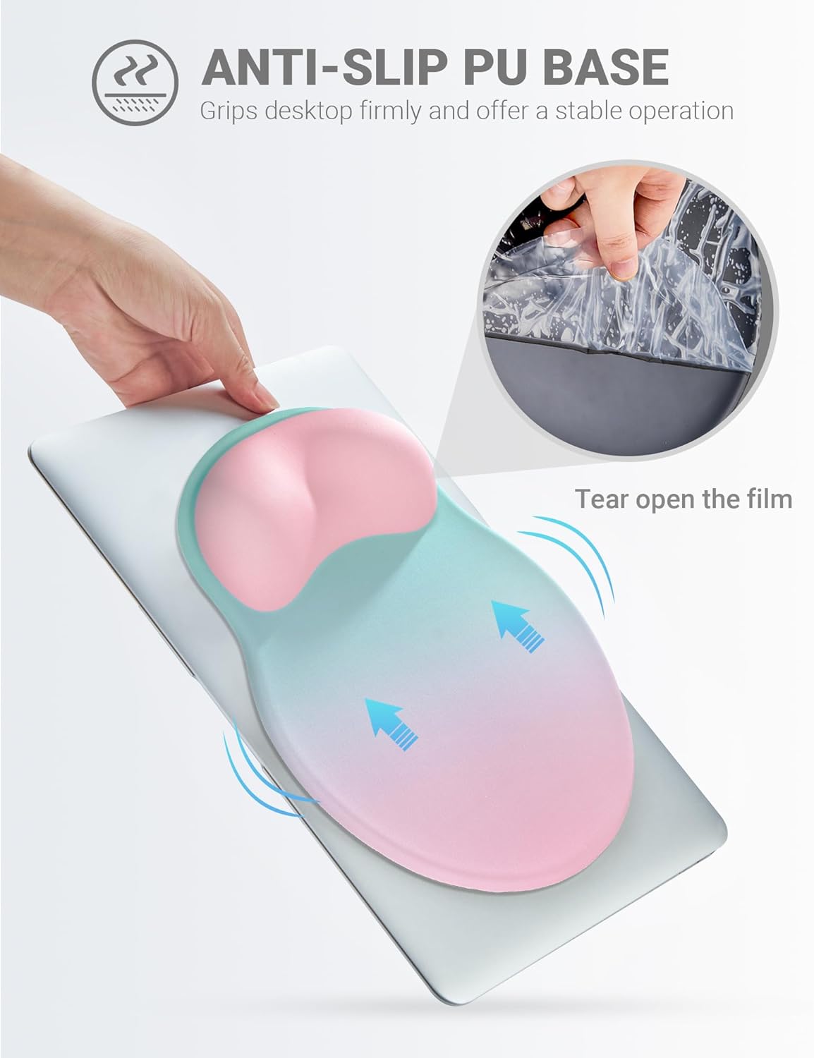 Ergonomic Mouse Pad Wrist Support, Comfortable Mouse Pad Wrist Rest, Relieve Wrist Pain Gel Mouse pad, Non-Slip Rubber Base Mousepad for Laptop, Computer(Gradient Pink Green)