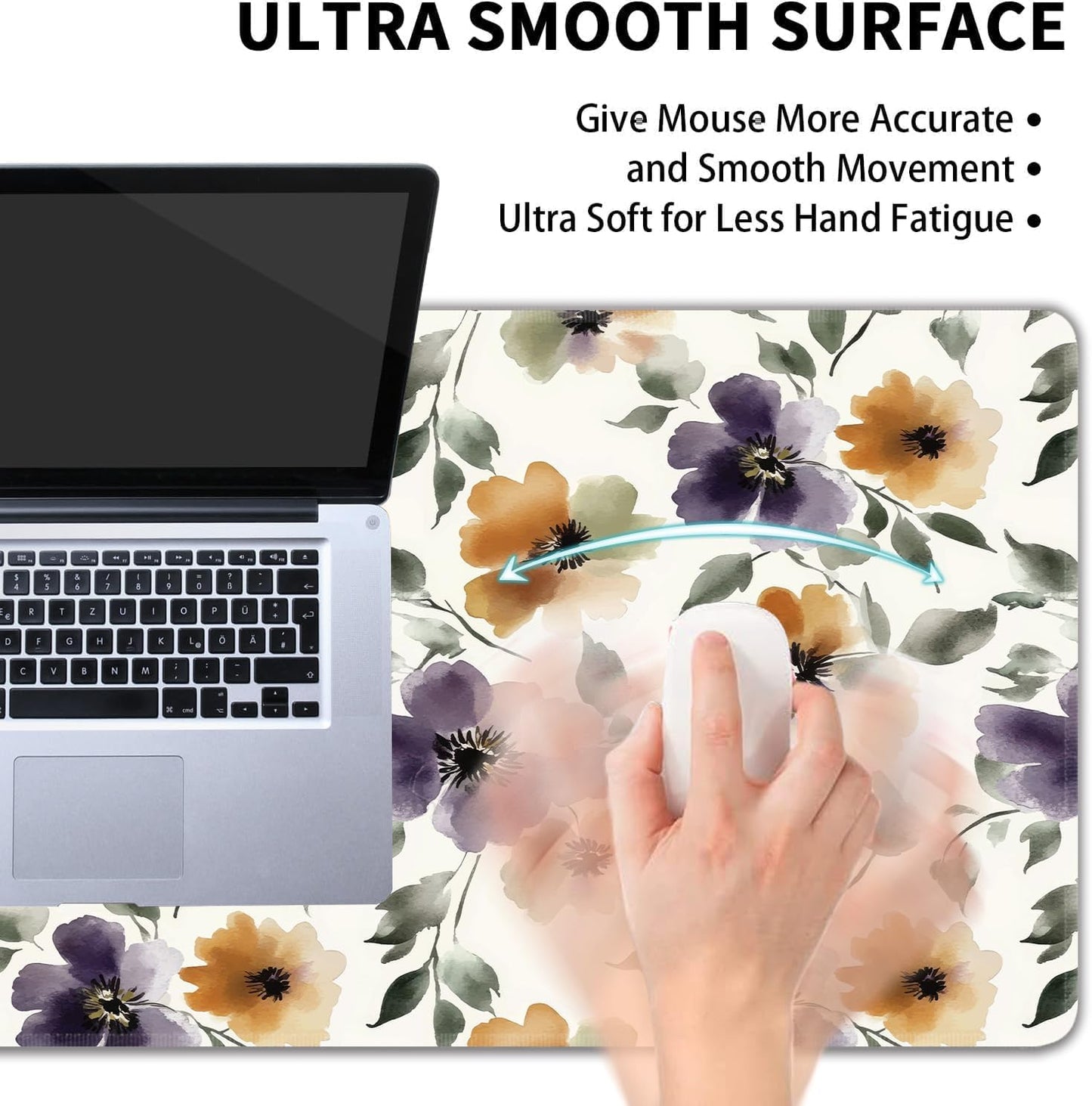 Watercolor Floral Large Mouse Pad,Gaming Keyboard Desk Pad,Extended Mouse Mat Non-Slip Rubber Base with Stitched Edges for Office Game Home XXL 35.4"x15.7"