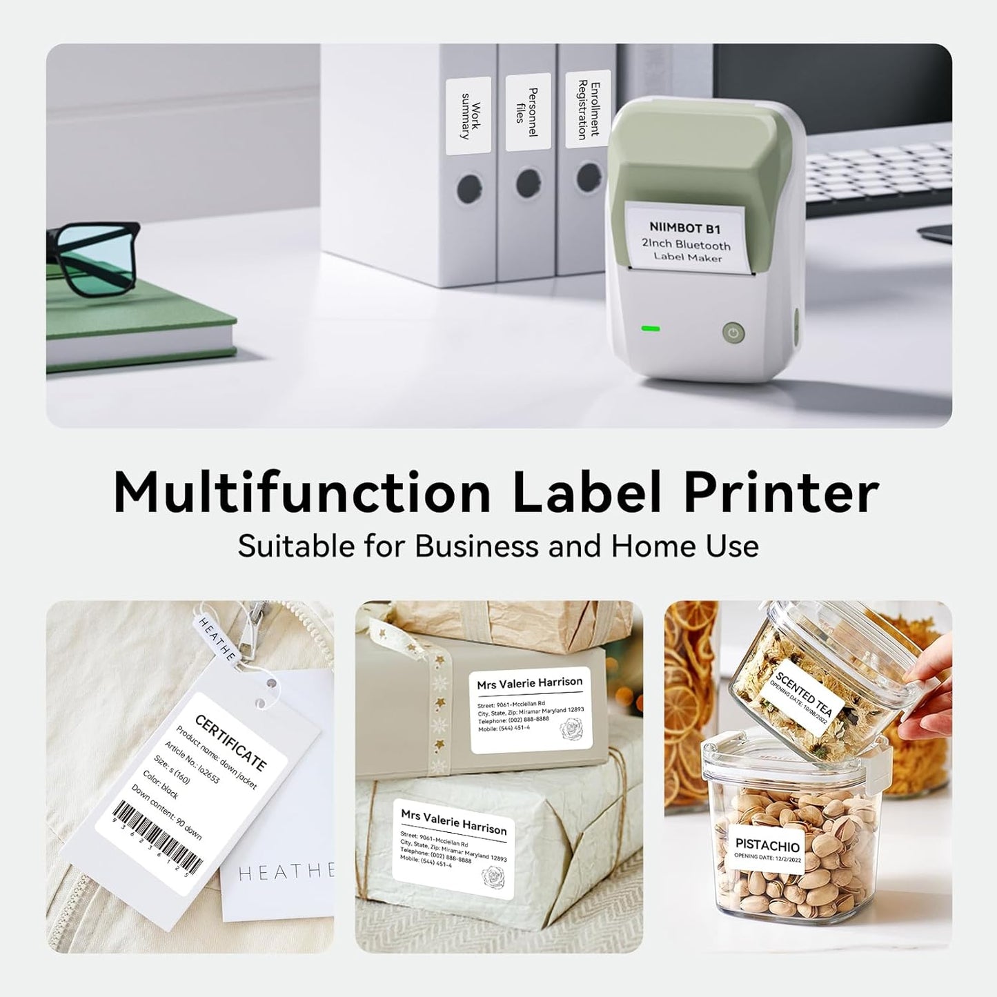 NIIMBOT B1 Label Maker Machine with Tape, Thermal Label Printer Easy to Use for Office, Home, Business, 2 Inch Label Maker with 2'' x1.18'' Labels-230pcs/Roll