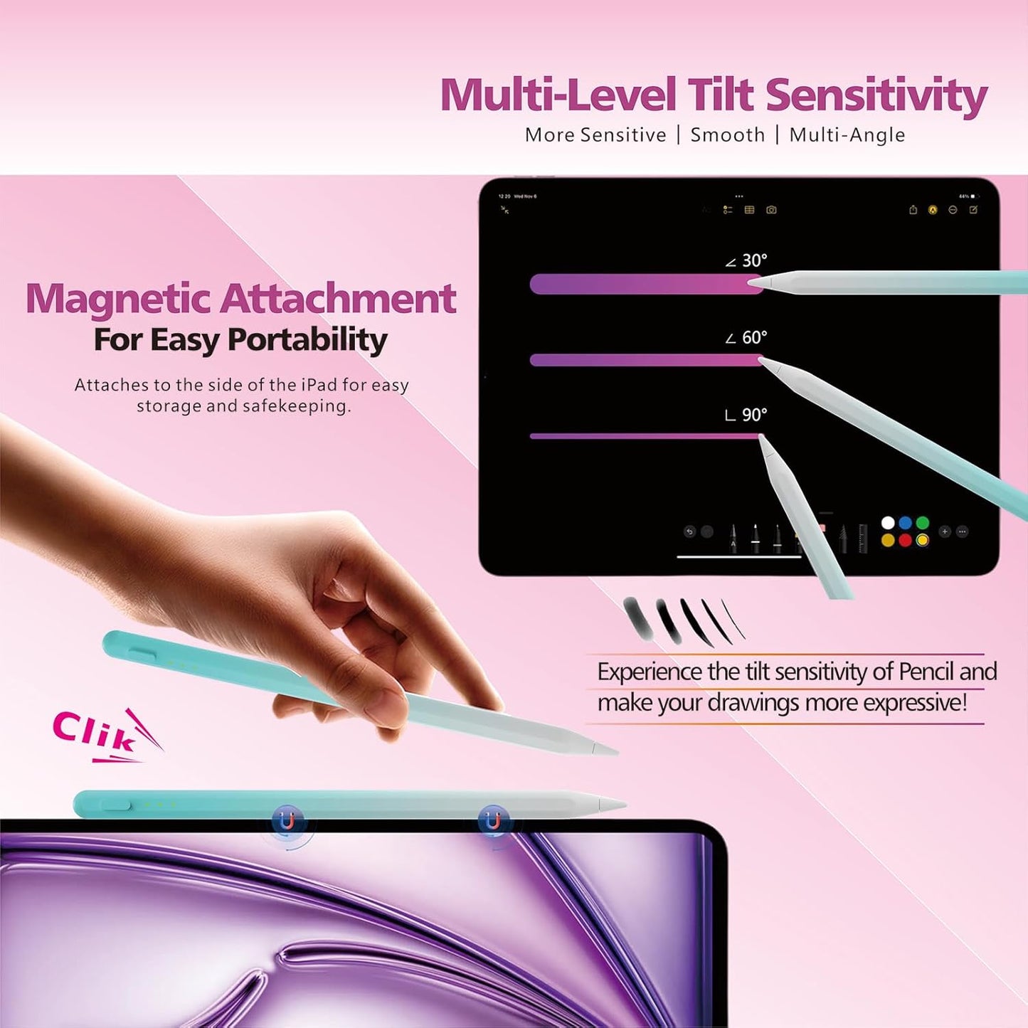 Stylus Pen for iPad,14Mins Fast Charge for Apple Pencil,Palm Rejection,Tilt Sensitivity, Pen for iPad11/10/9/8/7/6, Pro 12.9"/11"/13" M4, Mini 6/5, Air 5/4/3/11"-13" M2/M3 with Polishing Cloth