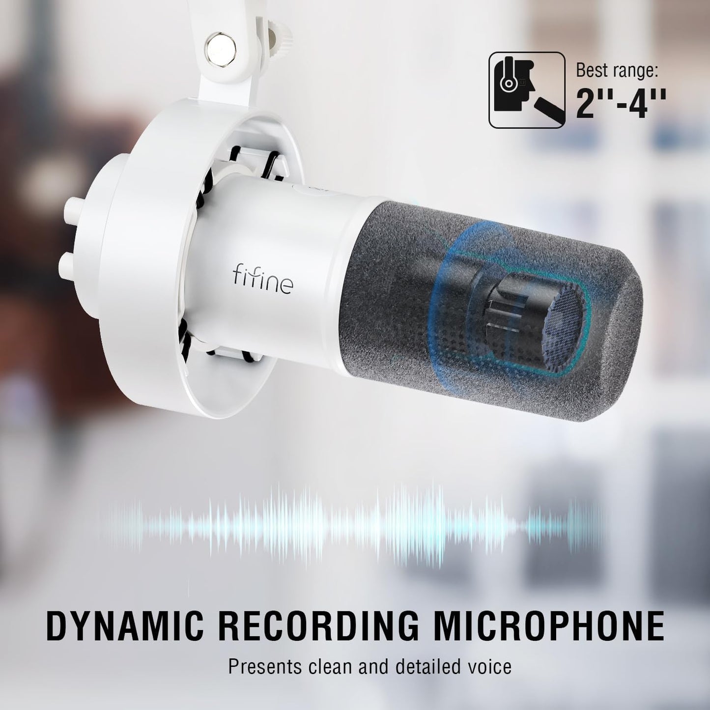 FIFINE Studio XLR Dynamic Microphone, USB PC Podcast Microphone for Streaming Recording, XLR/USB Vocal Mic with Tap-to-Mute, Gain Knob, Headphones Monitoring-Amplitank K688 White