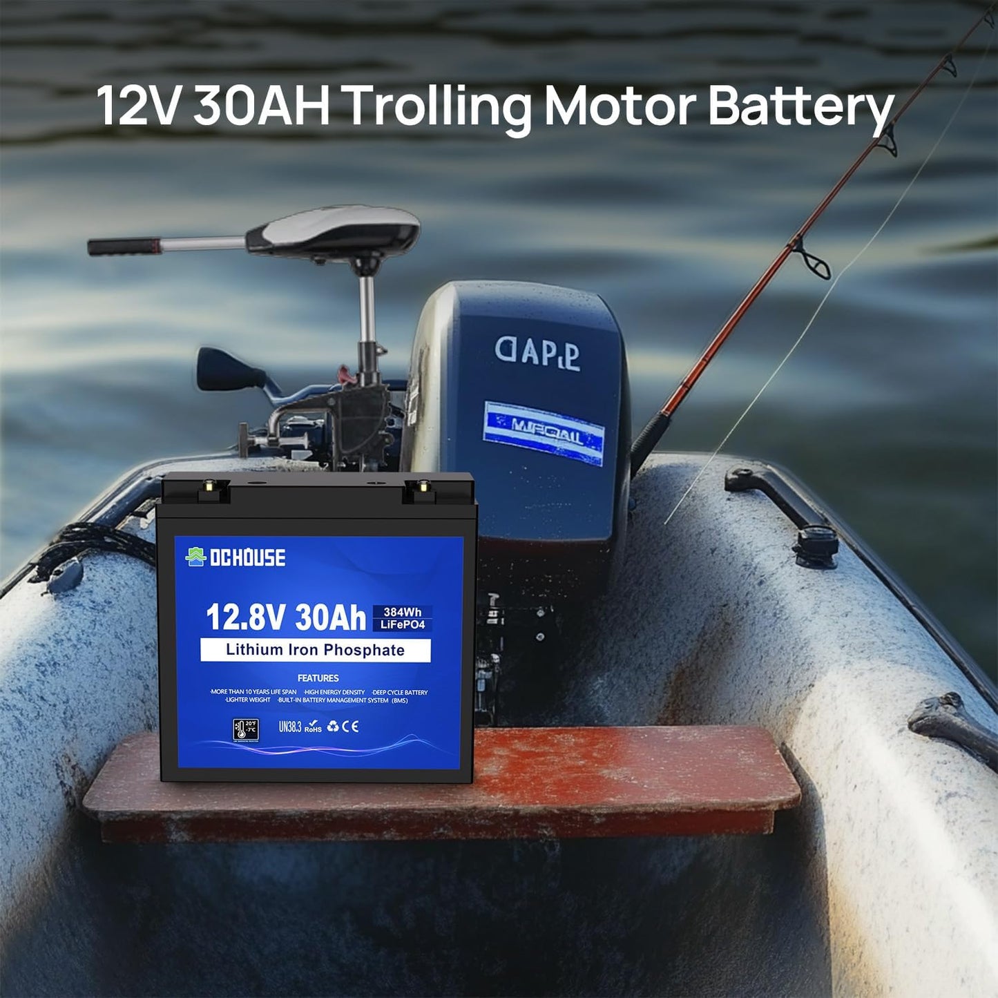DC HOUSE 12V 30Ah Mini LiFePO4 Lithium Battery, BCI Group U1 with 30A BMS, Low Temp Cut-Off, 4000+Deep Cycles Perfect for Fish Finder, Trolling Motor, Kids Scooters, Power Wheel Chair,Boat, RV, etc