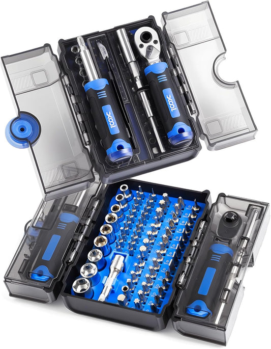XOOL 78PCS Ratchet Screwdriver Set, Multi-Functional Precision Repair Tool Kit with 41PCS Bits, Precision Bits, 1/4" Sockets, Magnetic Tools for Electronics, Home Repair, DIY Toolbox