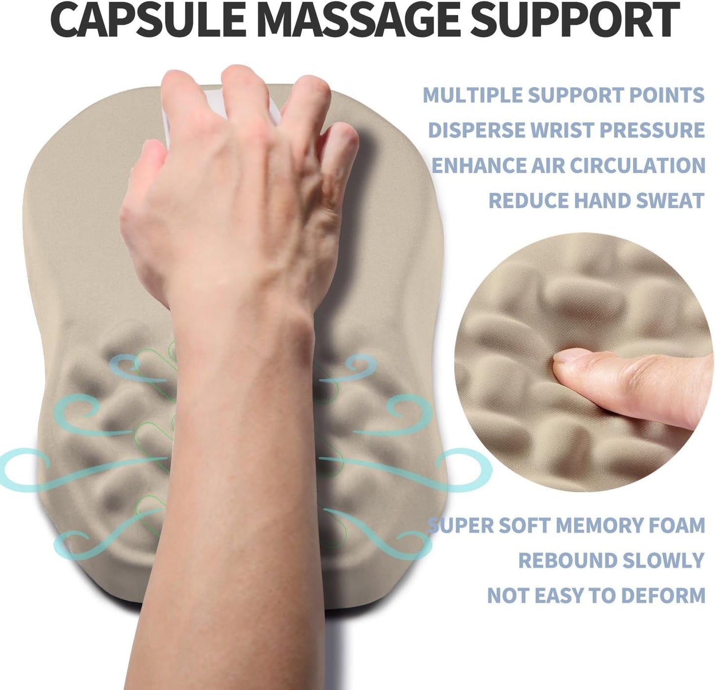 Ergonomic Raised Mouse Pad Wrist Support with Bilateral Slope Memory Foam Mousepad for Wrist Rest and Carpal Tunnel Pain Relief 11.8x7.9〃 Khaki