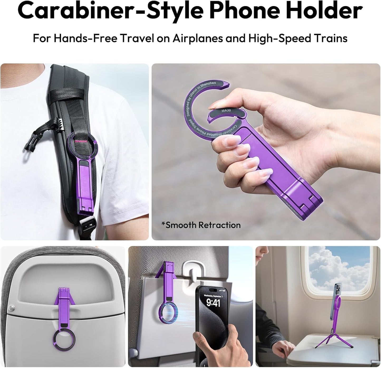 ULANZI MA30 Magnetic Phone Tripod Stand for iPhone - Aluminium Maglock Smartphone Mini Tripod Pocket Cell Phone Stand Strong Magnet Quick Mount Compatible with iPhone 16 15 14 13 12 Series, Purple