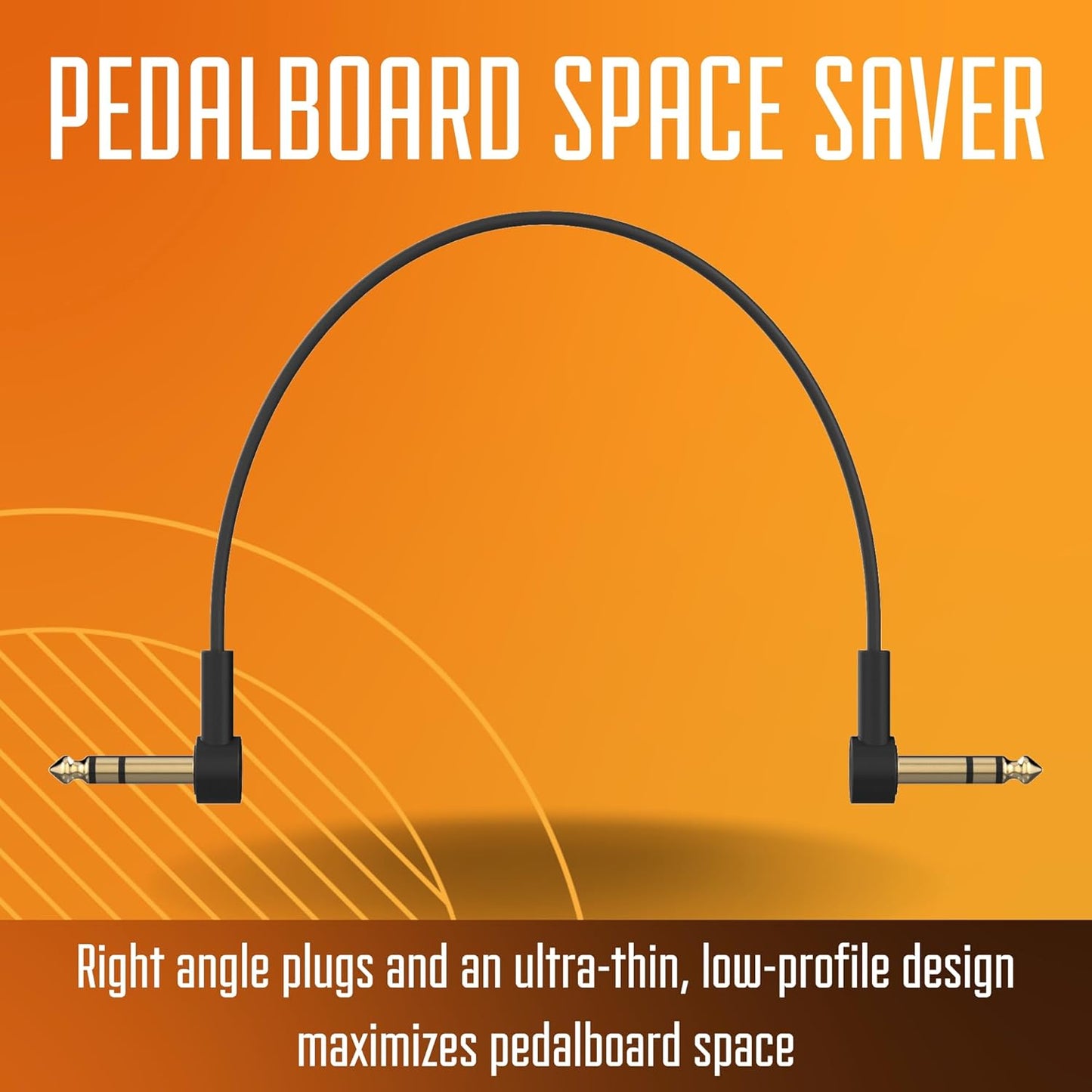 Rock Stock 1/4" Stereo TRS Flat Patch Cables - 12" Ultra-Thin, Right Angle, Low Profile, Gold Plated, Braided Shielding - Maximize Pedalboard Space, Eliminate Noise, Connect Guitar Effects Pedals