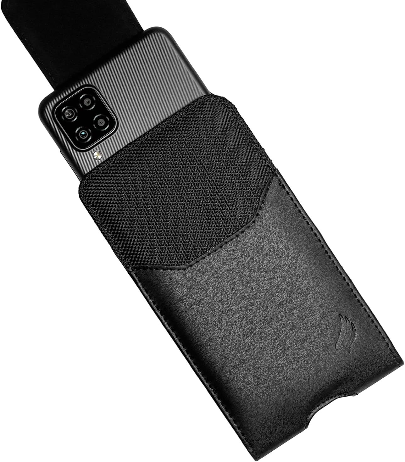 Leather Cellphone Holster for iPhone SE (2020/2022), 11 Pro, 12 13 14 15 16 17, Samsung Galaxy S22 S23 S24 S25 - Vertical Case Waist Carrying Pouch with Belt Clip/Loops, Black