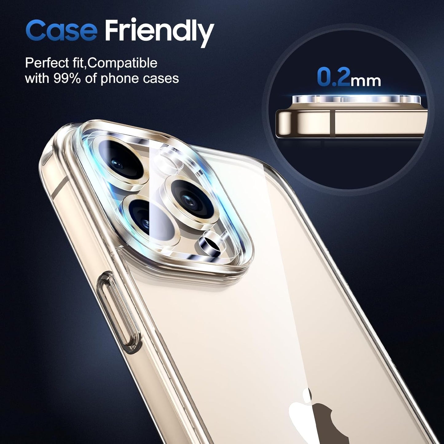 UniqueMe for 3 Pack iPhone 16 Pro/iPhone 16 Pro Max Camera Lens Protector - [Drop Protection] [Case Friendly] 9H Tempered Glass Camera Cover Screen [Update New Version] - Gold