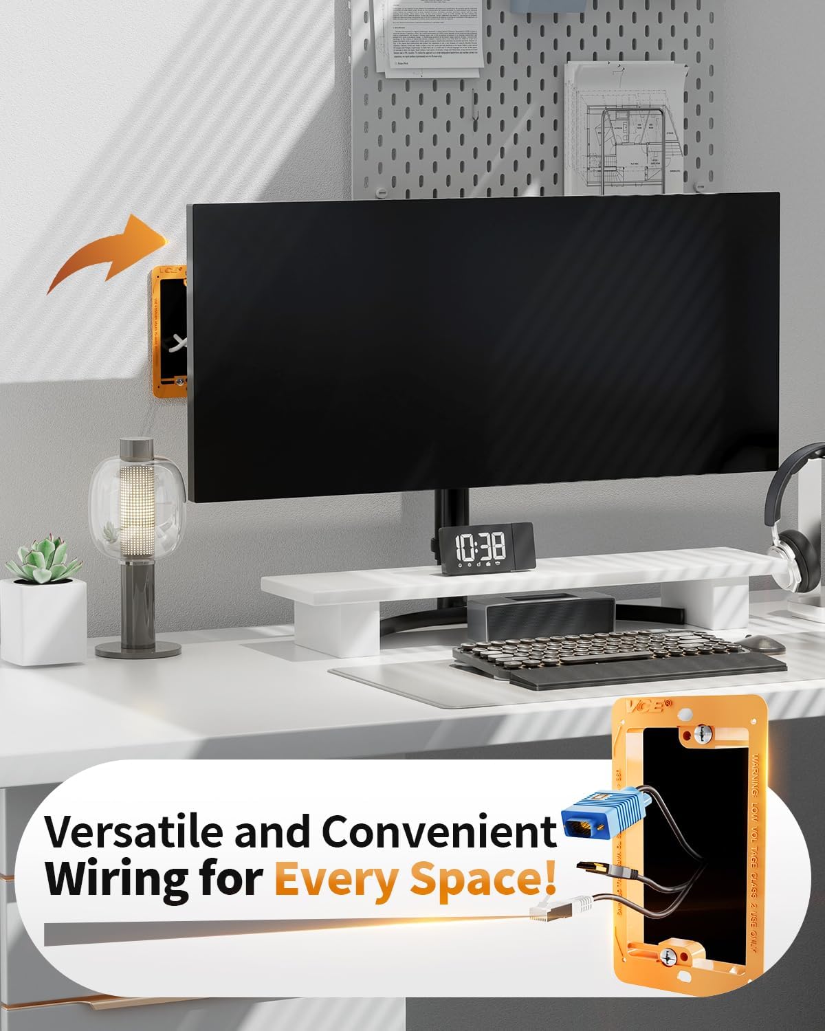 VCE Low Voltage Mounting Bracket Single Gang Wall Plate, Flush Low Voltage Box for Network, HDMI, Coaxial, Speaker, Telephone Cables, Orange, 5 Pack